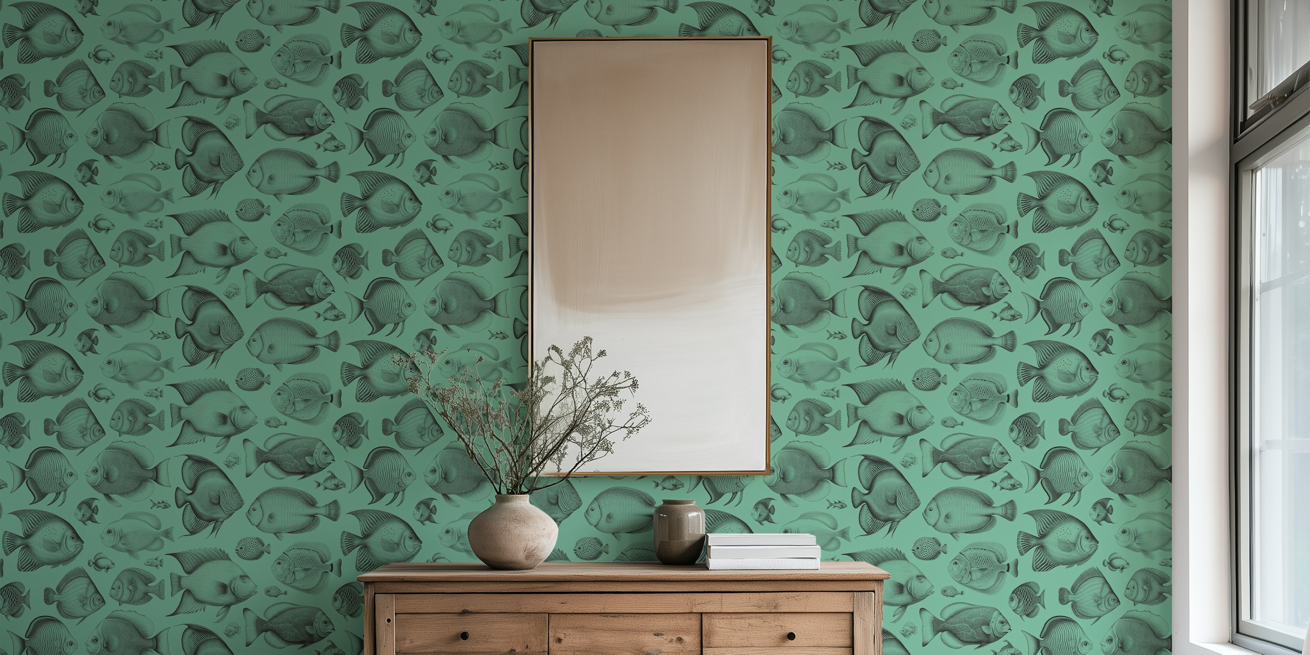 School of Uncanny Fish wallpaper in a room