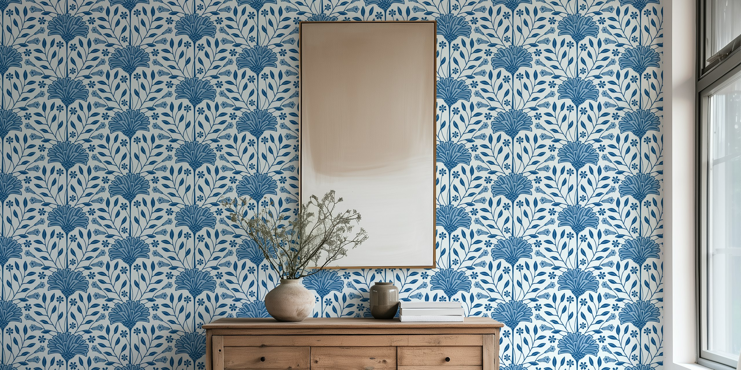 Shalamar Floral Chintz Cottage Botanical Blue Τοιχογραφία Τοίχου Με Κομψά Λουλούδια Και Βοτανικά Σχέδια