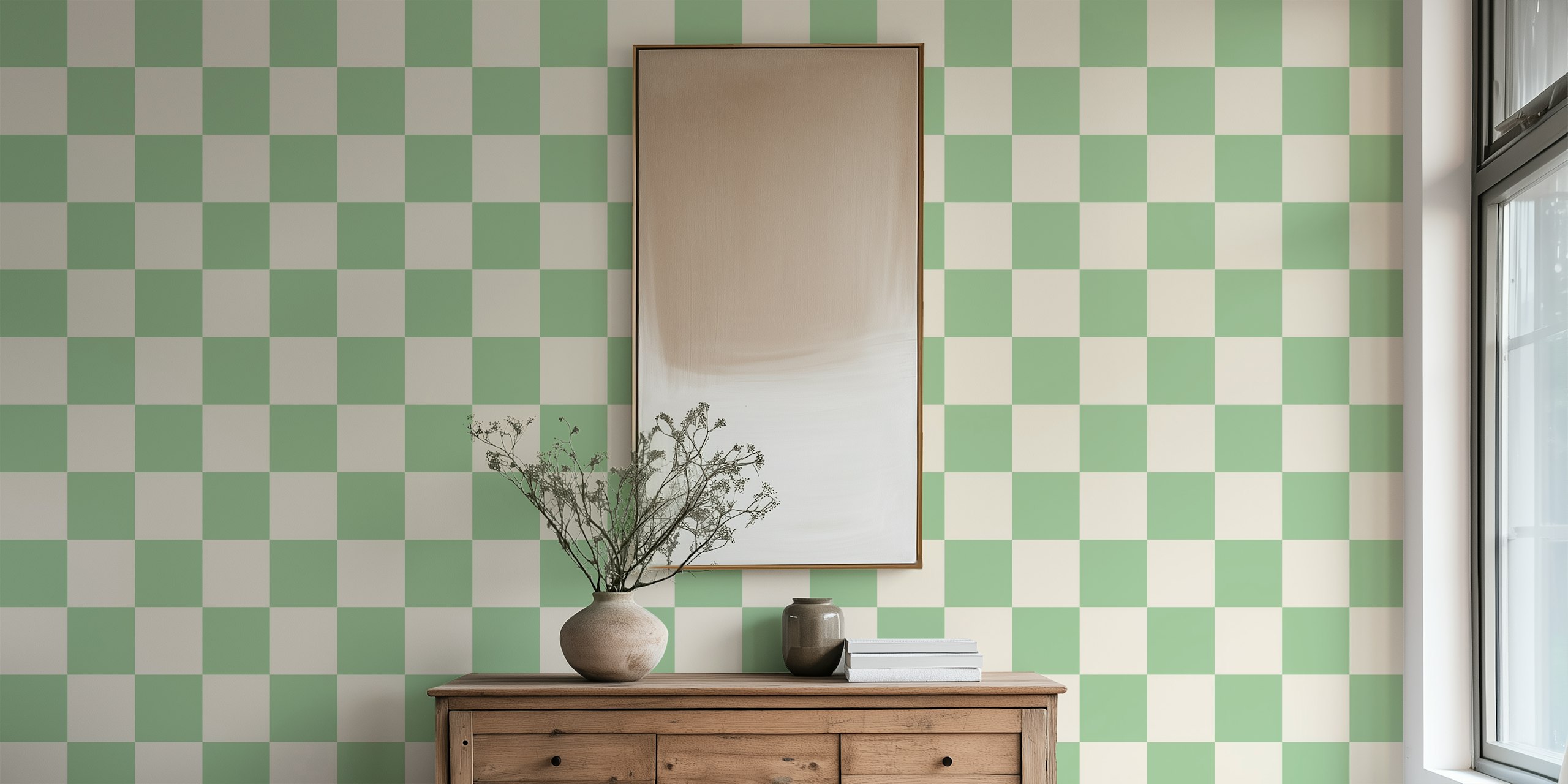 Vintage Green and Beige Checkerboard ταπετσαρία