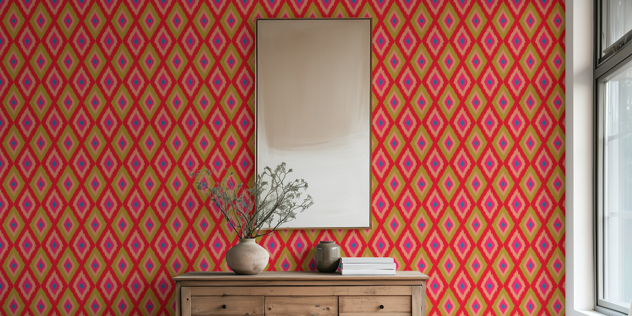 Diamond Ikat wallpaper in a room