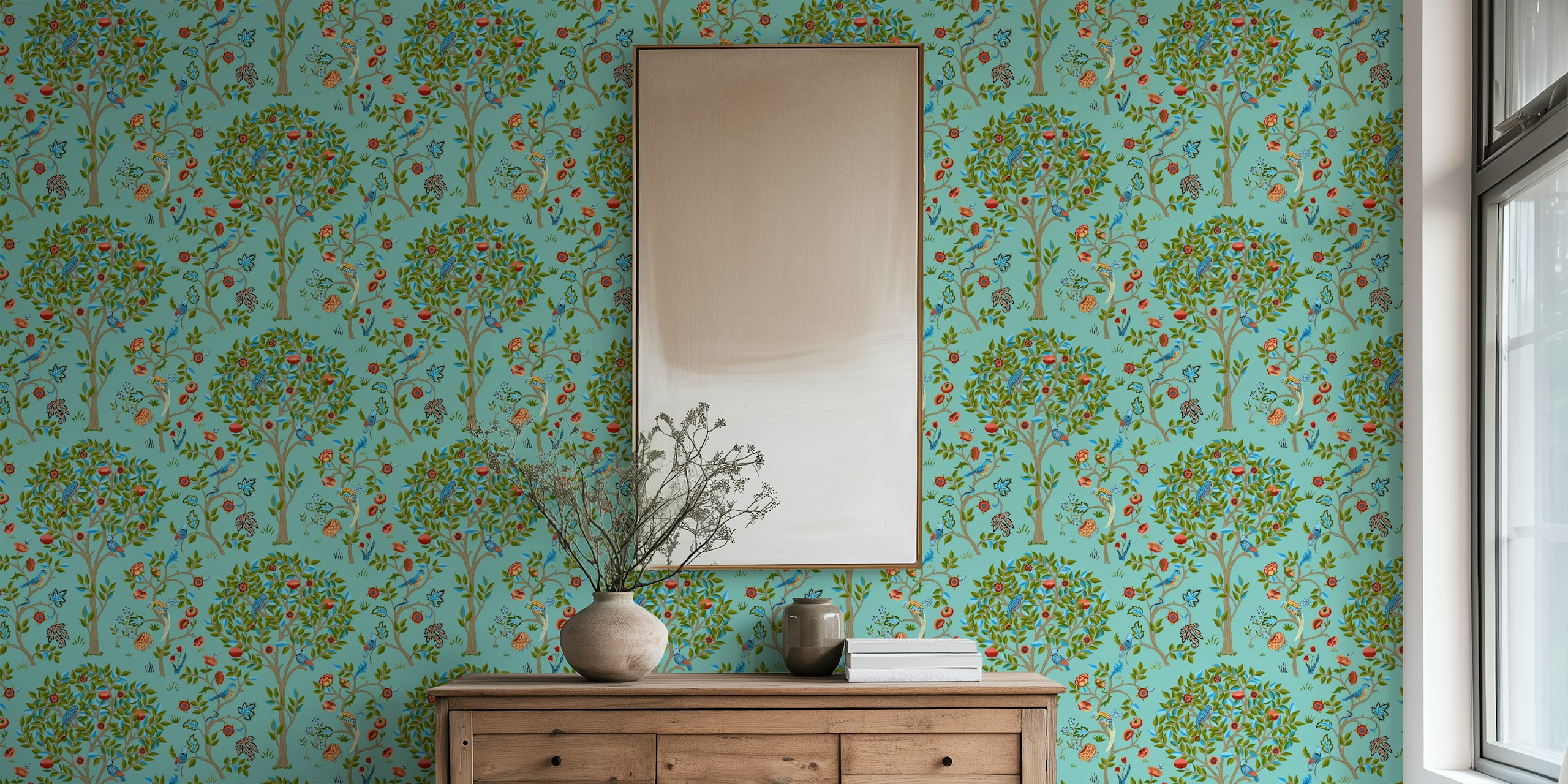 Victorian Kelmscott Tree 4 wallpaper in a room