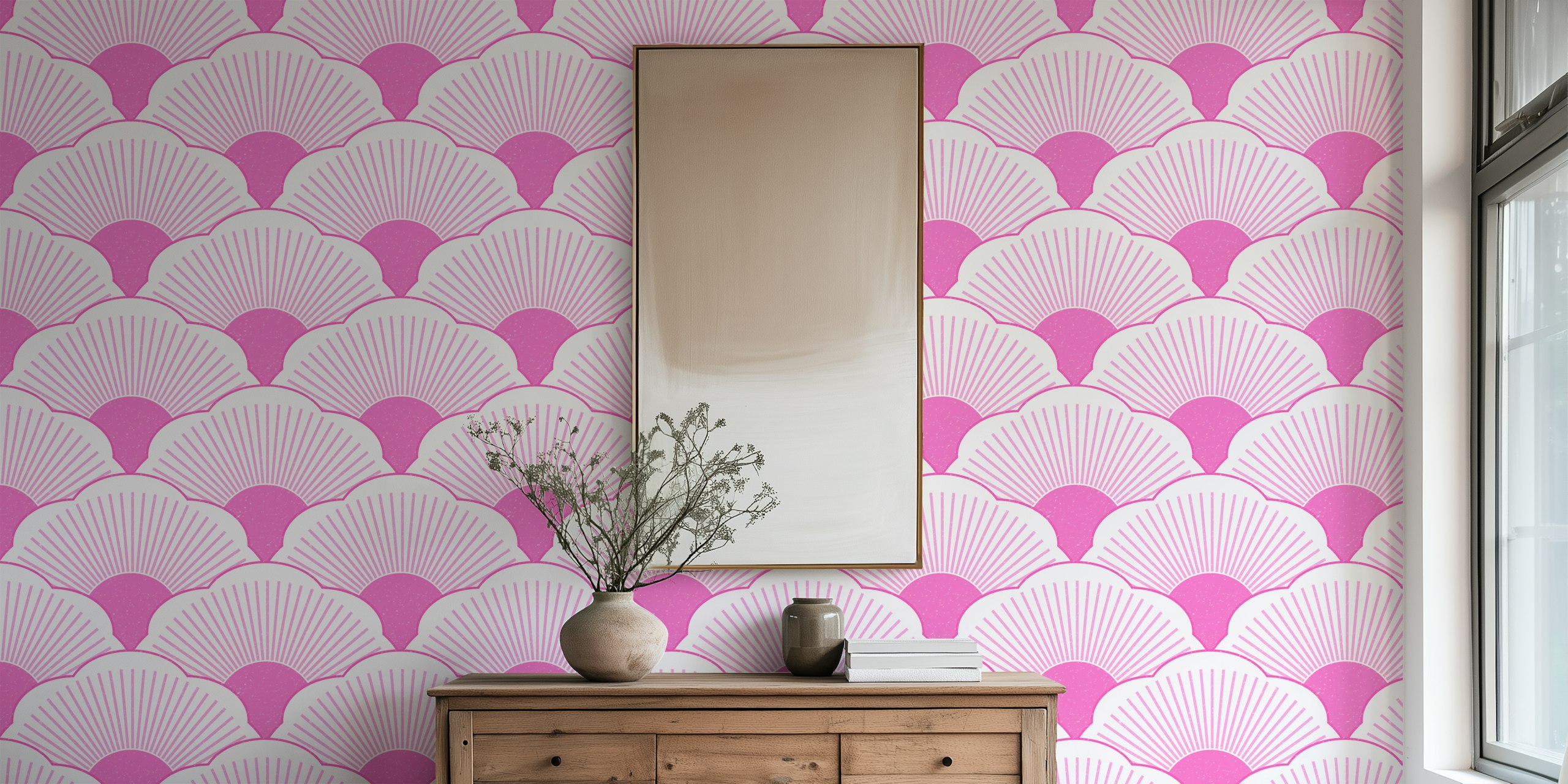 Sunset-tonal pink wall mural with a concrete texture pattern