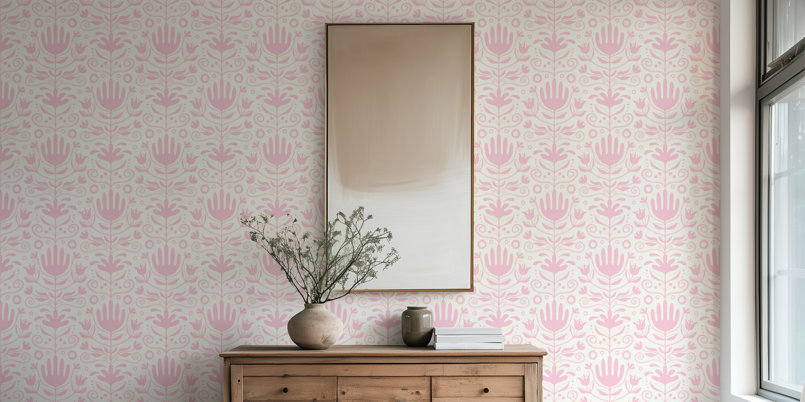 Nordic florals light pink carta da parati in una stanza