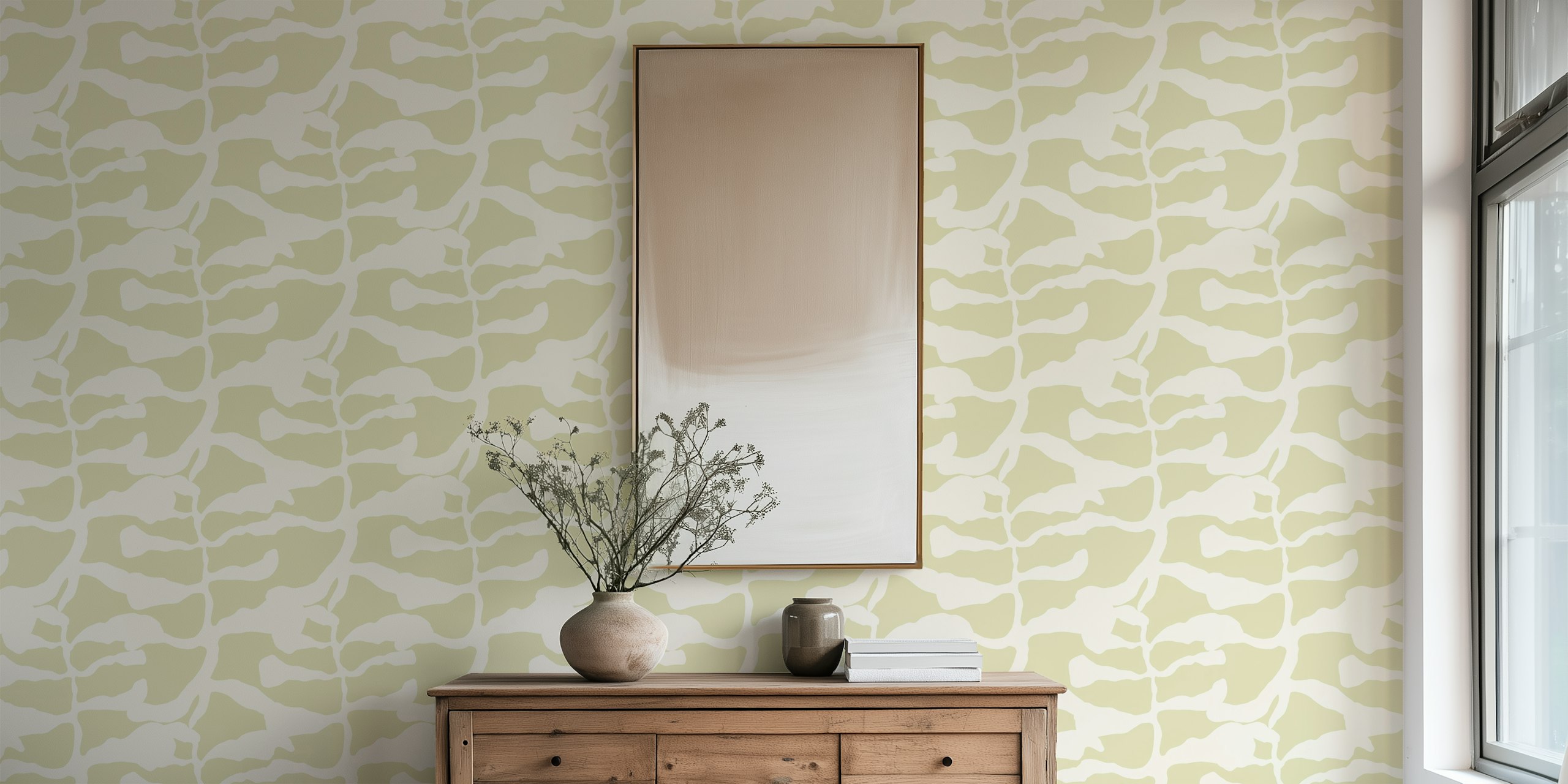 Cream abstract leafy shapes wallpaper in organic style