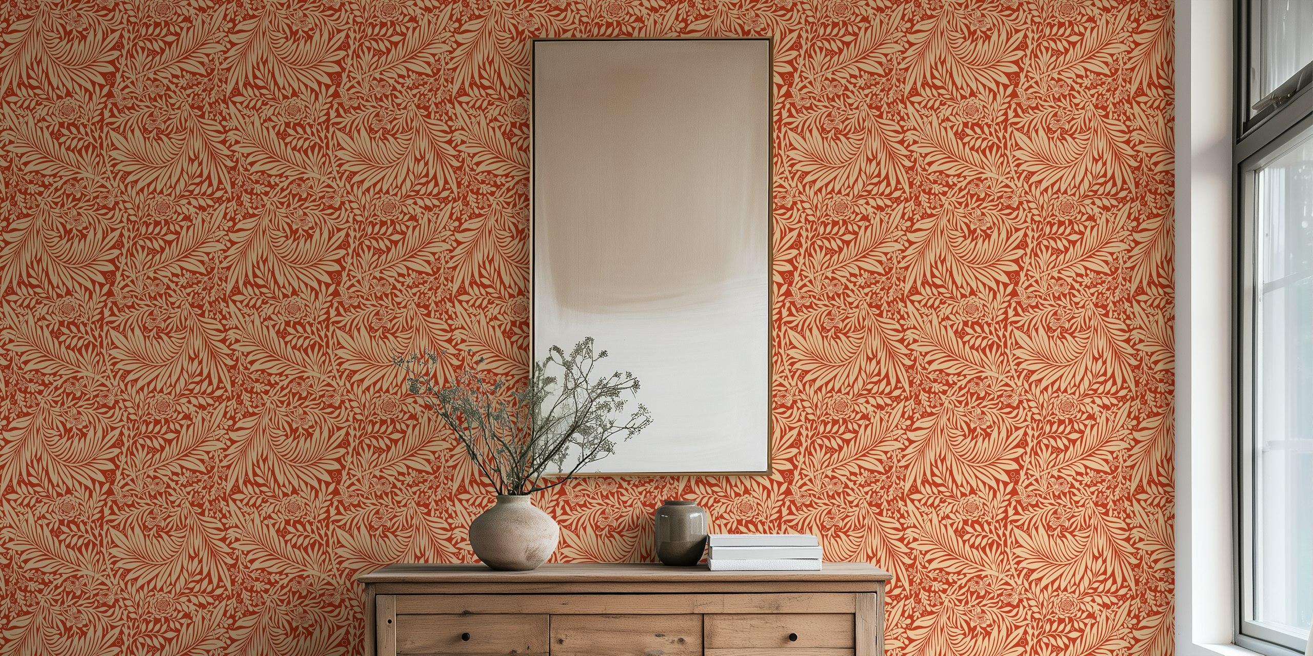 Victorian Larkspur pattern wallpaper displayed in a room