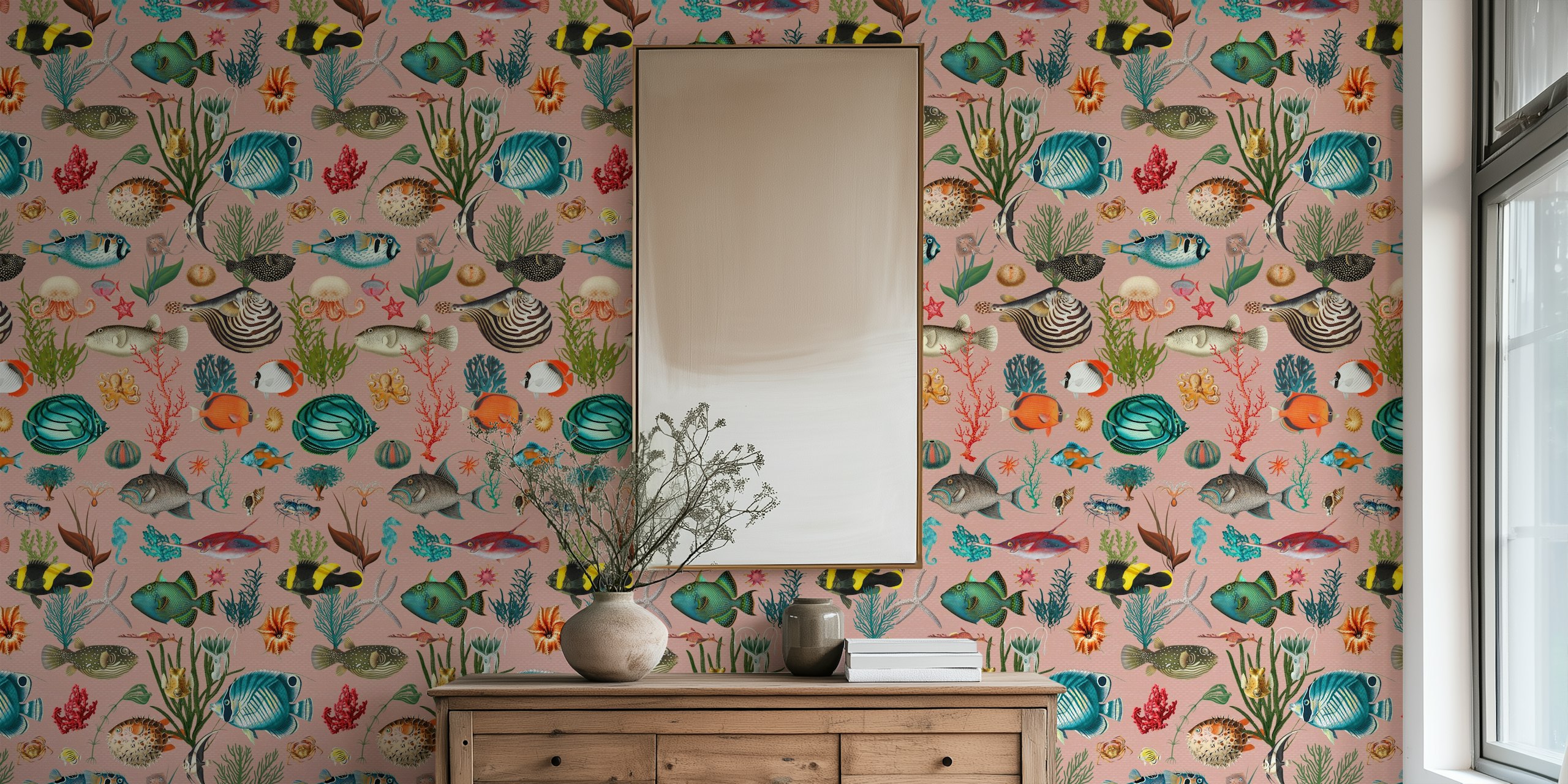 Oceania pattern wallpaper in einem Raum