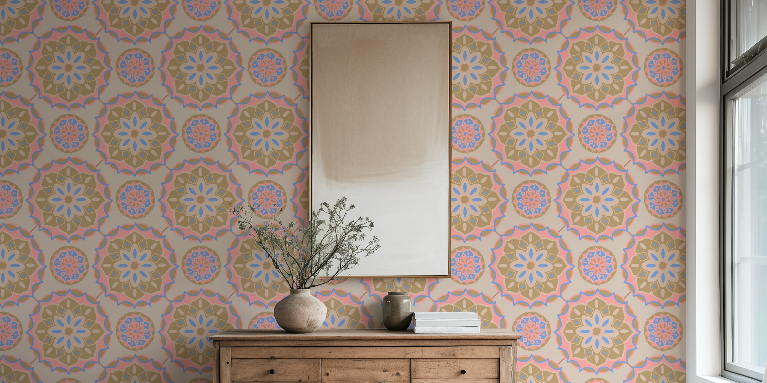 Bohemian Floral Mandala wallpaper in a room