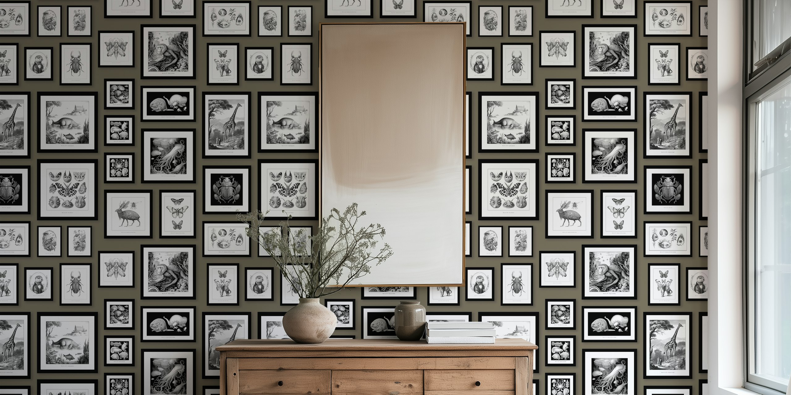 Mushroom brown wallpaper with fantastic creatures