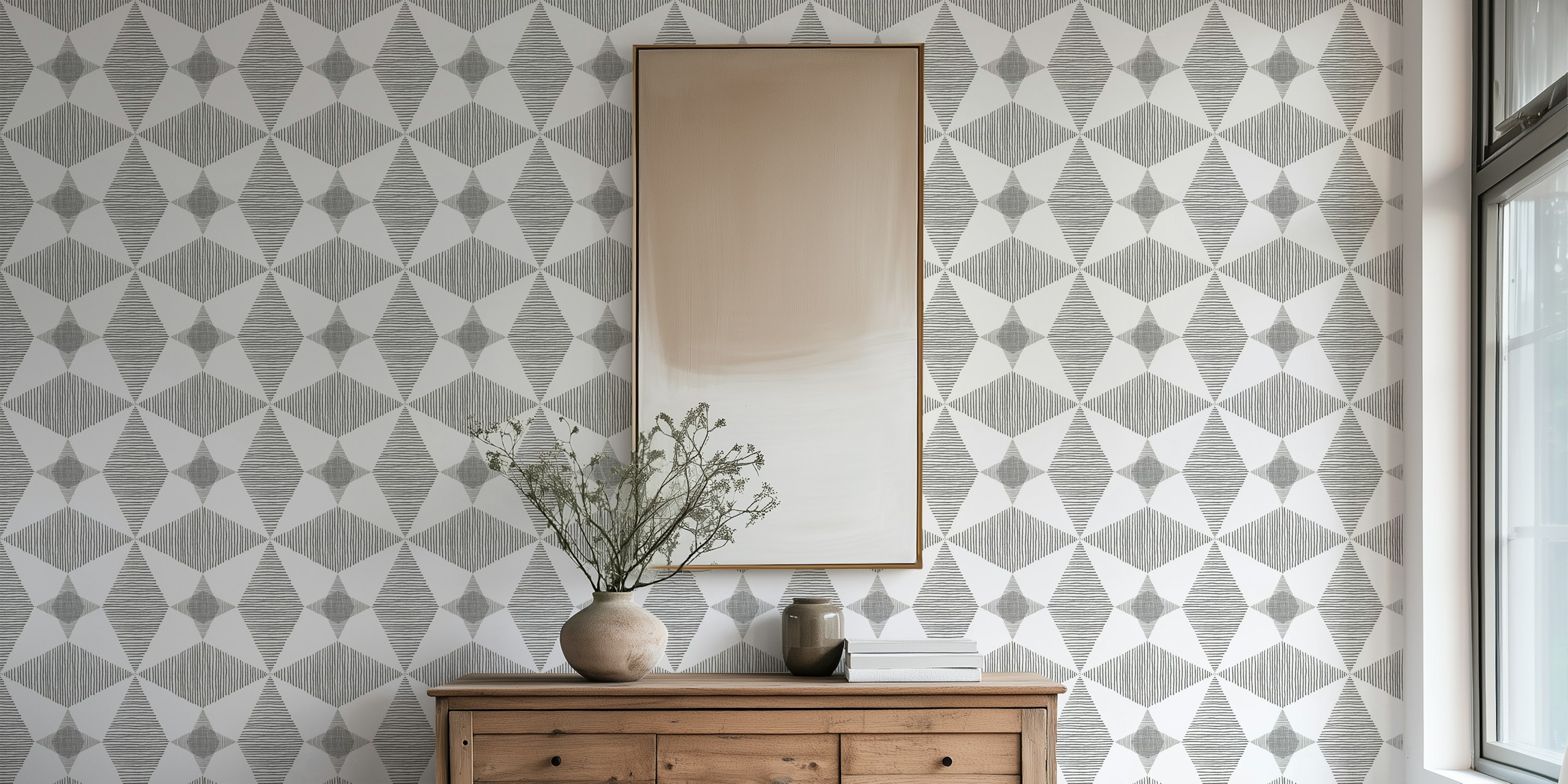 Geometric black and white design with stars and stripes wallpaper
