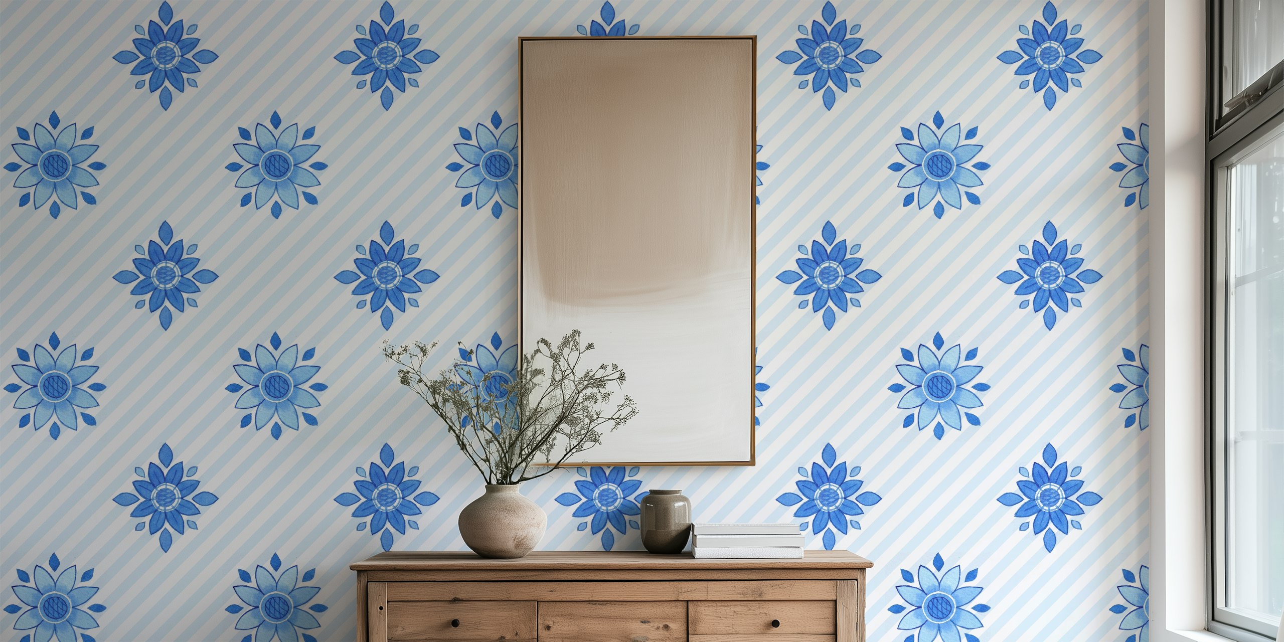 Zidna obloga s Diagonal stripes with blue florals