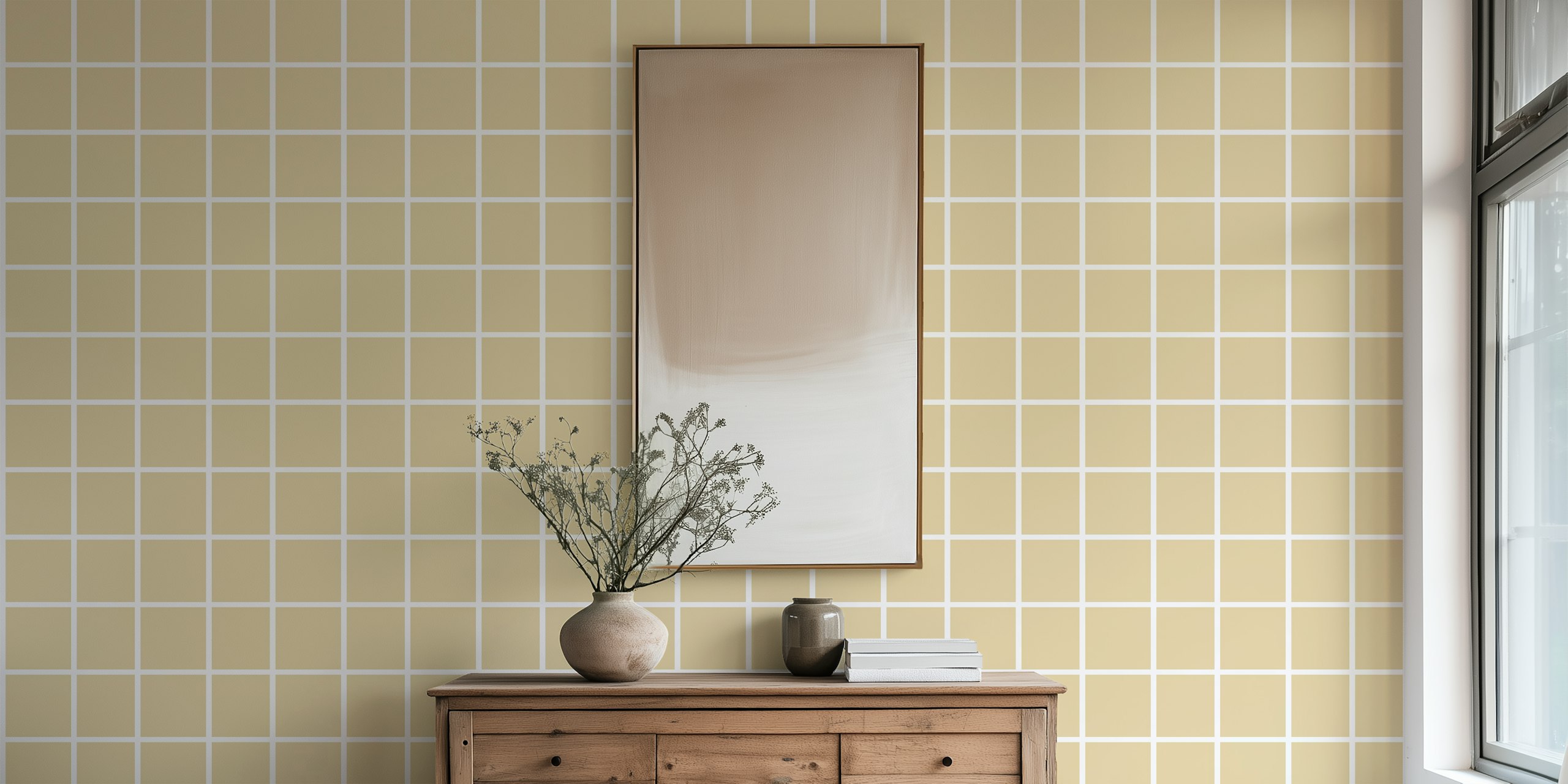 Tapeta Pastel Yellow Grid v místnosti