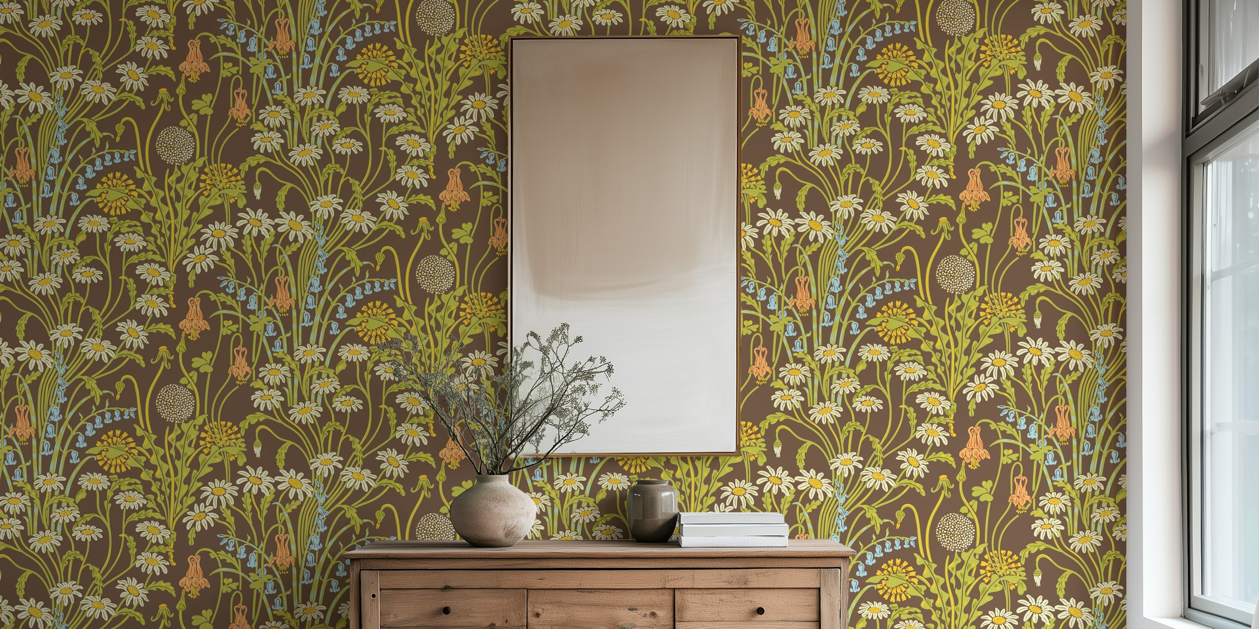 Victorian Meadow floral wallpaper displayed in a room