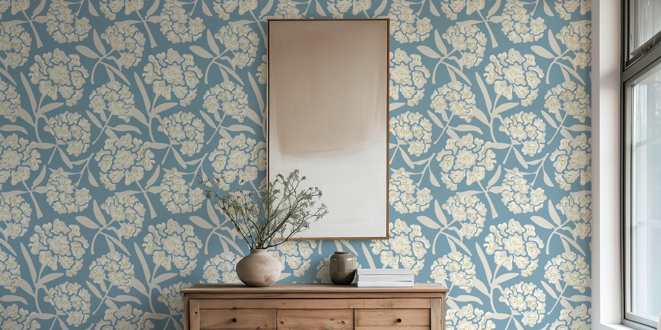 Rhododendrons Retro Floral wallpaper in een kamer