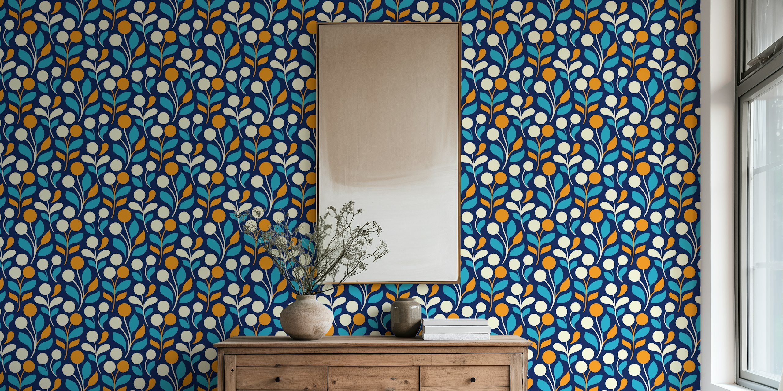 Whimsical Flora Night wallpaper displayed in a room