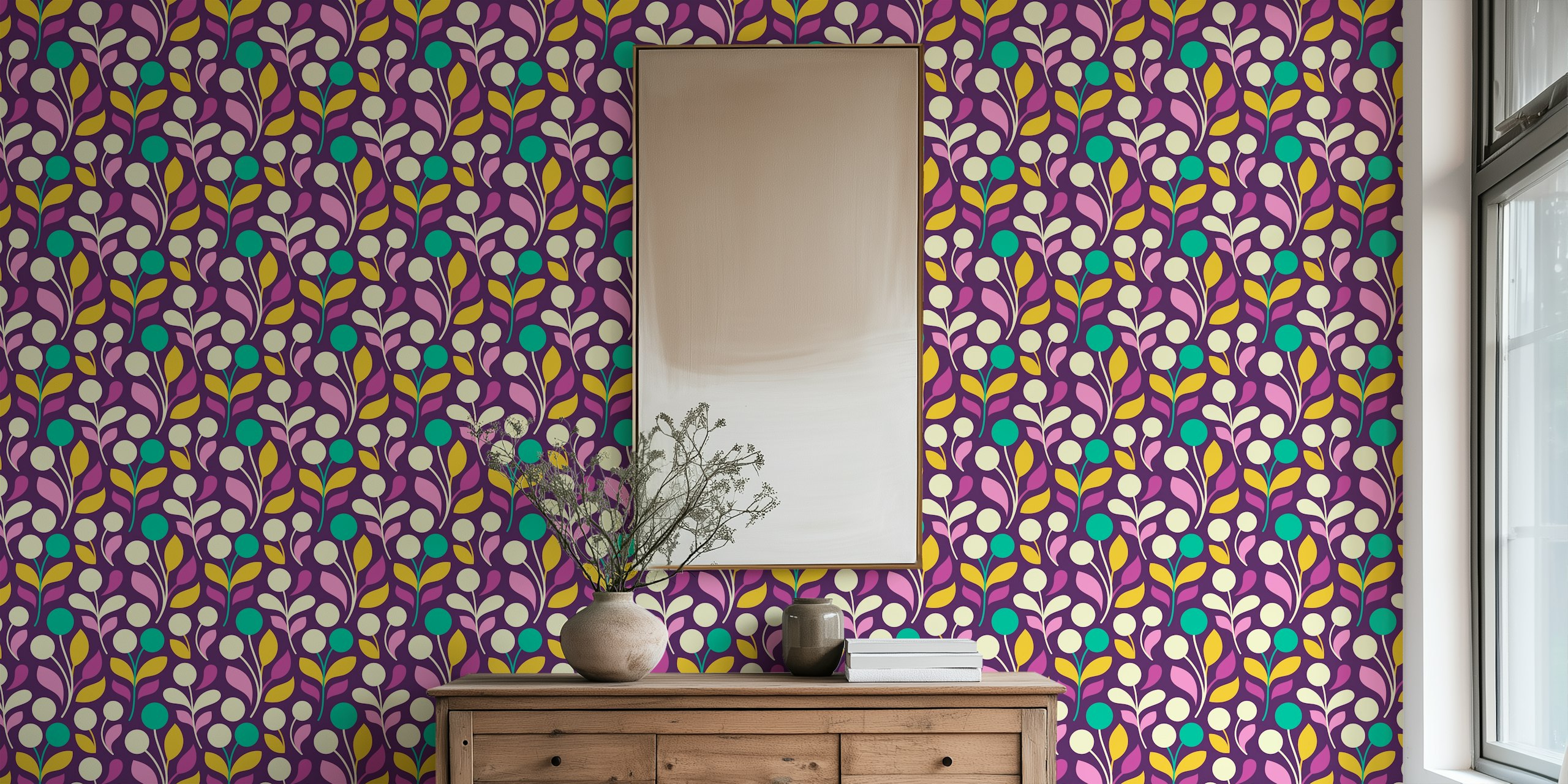 Ταπετσαρία Color Pop Floral σε μοντέρνο δωμάτιο