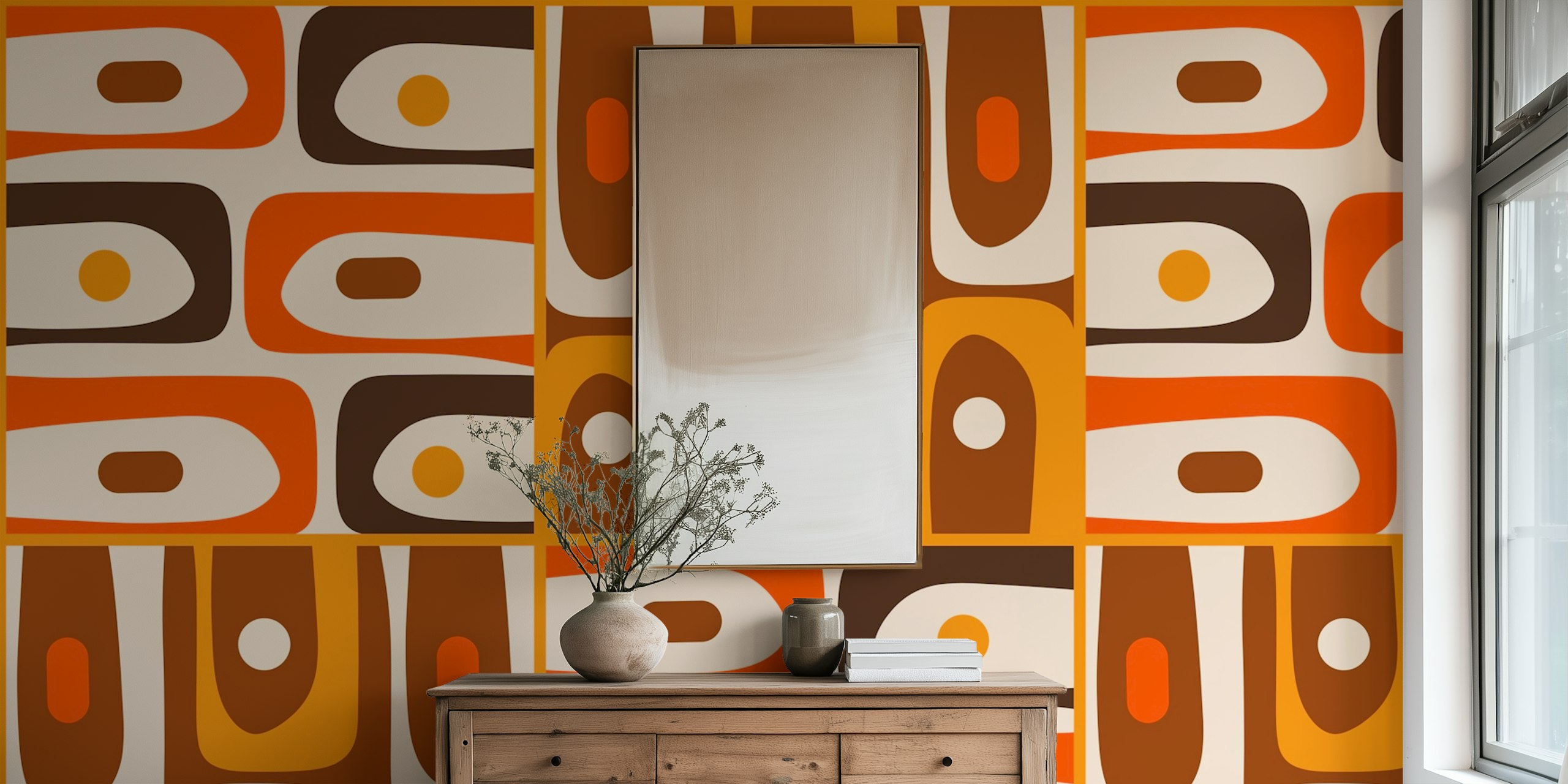 Mid Century Modern Piquet wallpaper in room