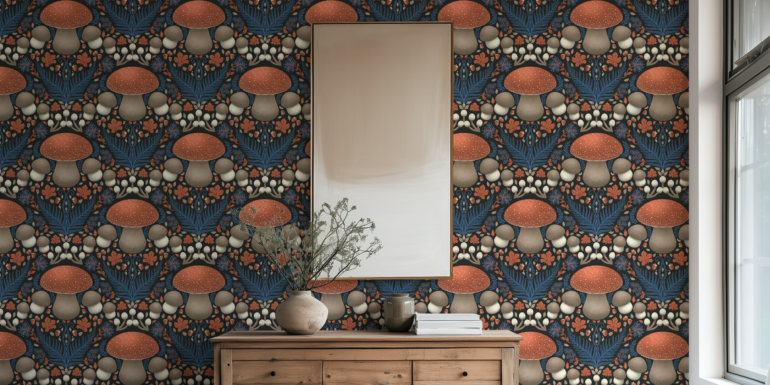 Autumnal Underwood Damask dark tapet i et rom