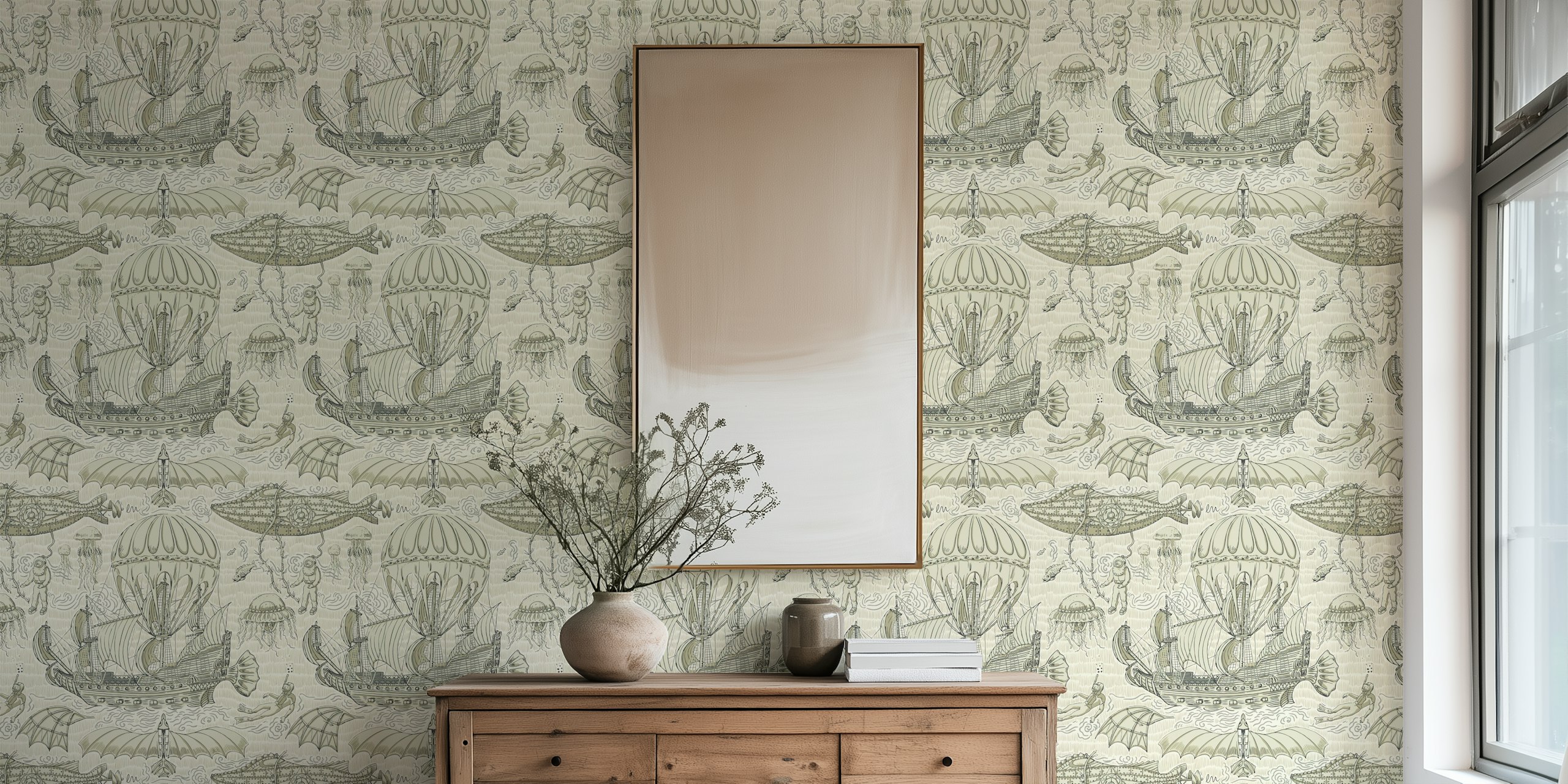 Maritime fantasy wallpaper design in einem Raum