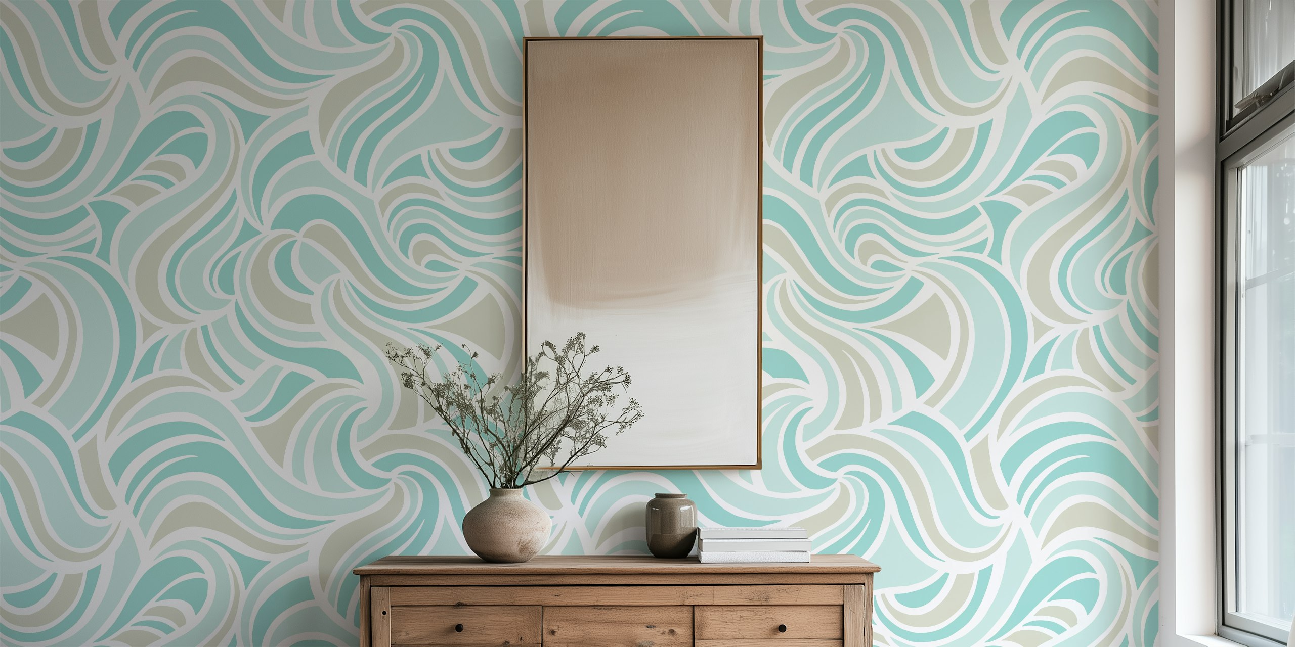 Crescent Waves SeaFoam Tapetdesign