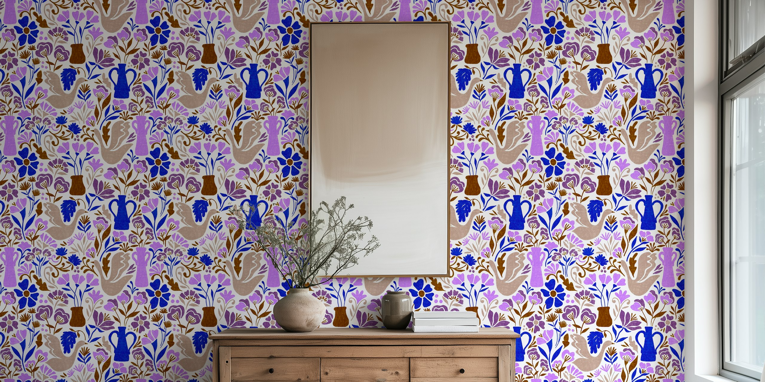 Zea behang in blauw en paars ontwerp