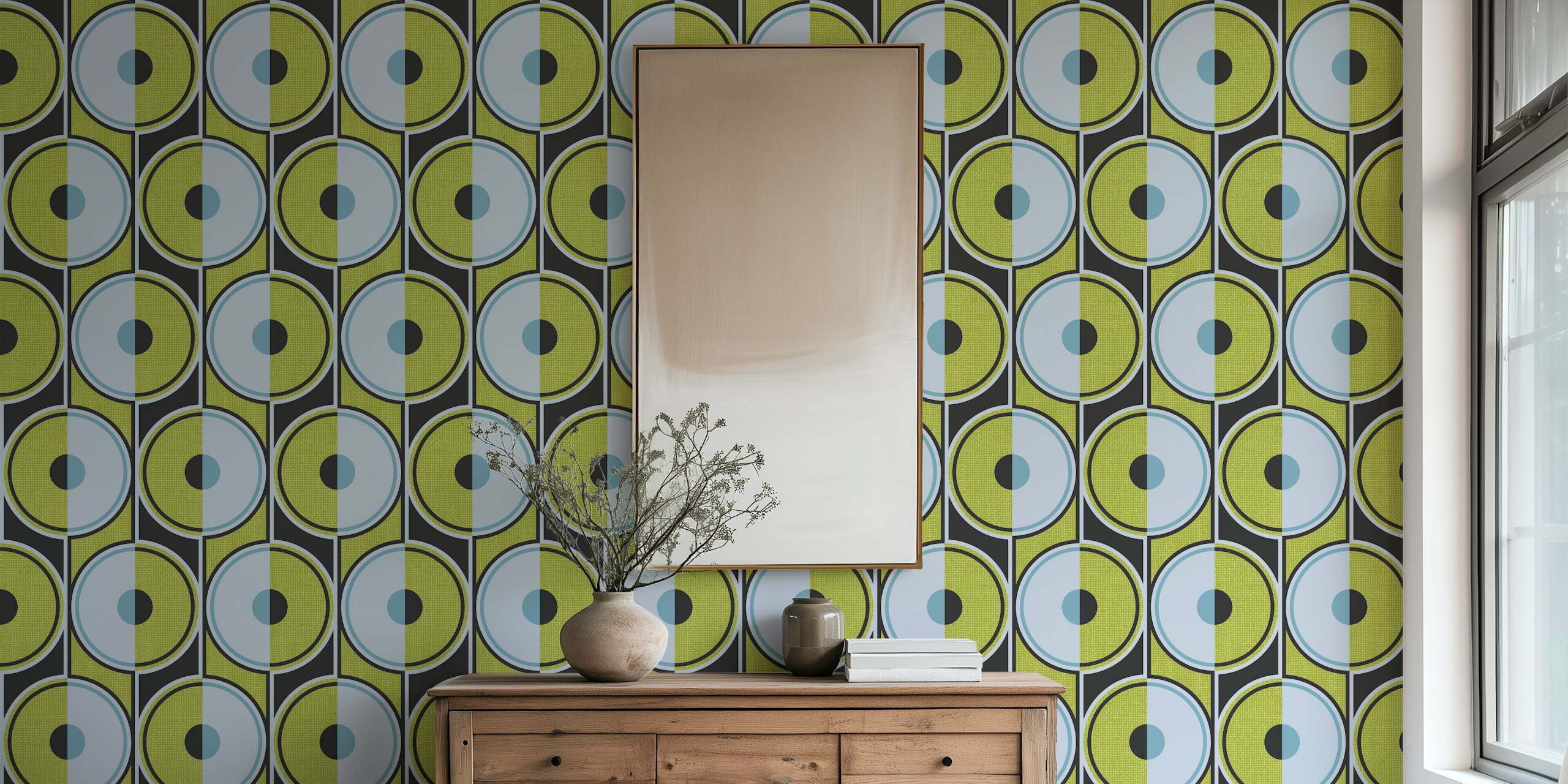 Small retro circles sulphur tapet i ett rum