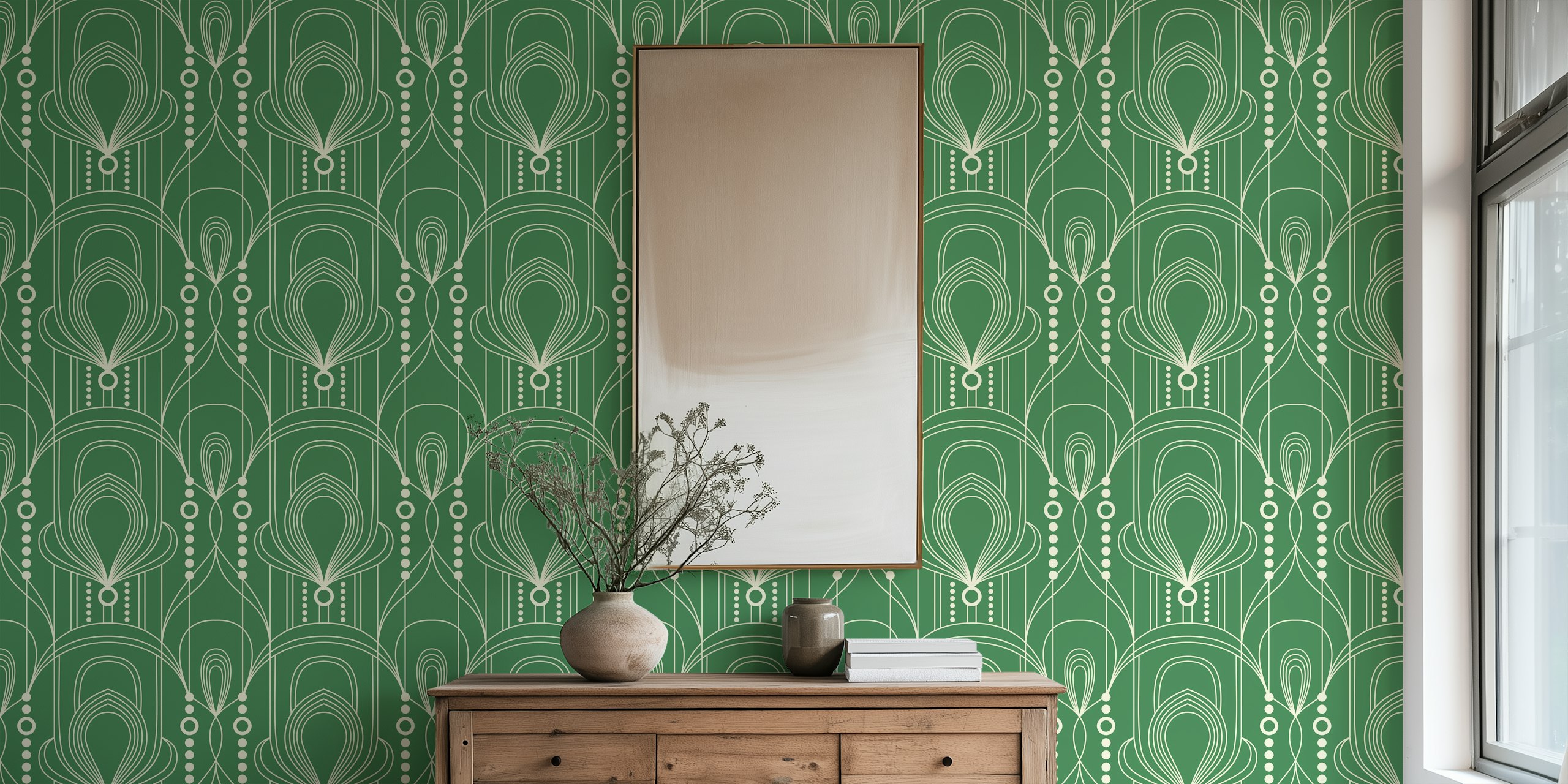 Tapeta Timeless Green Deco Elegance w pokoju