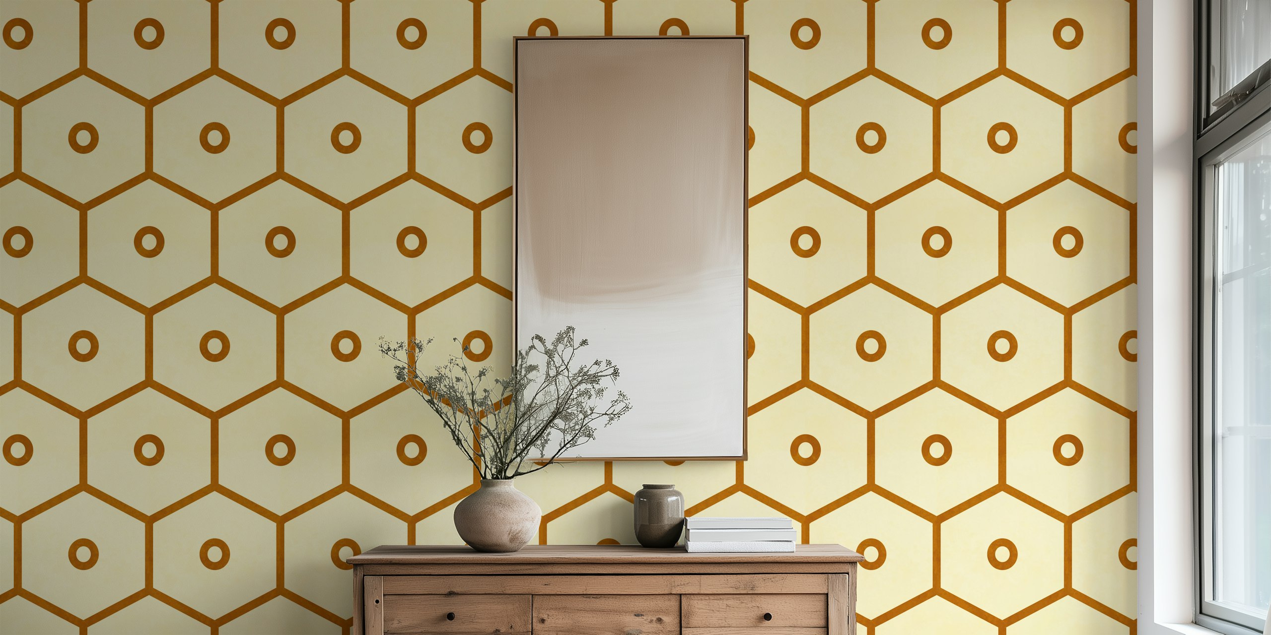 Tiles Honeycomb Ivory Bronze wallpaper in a room