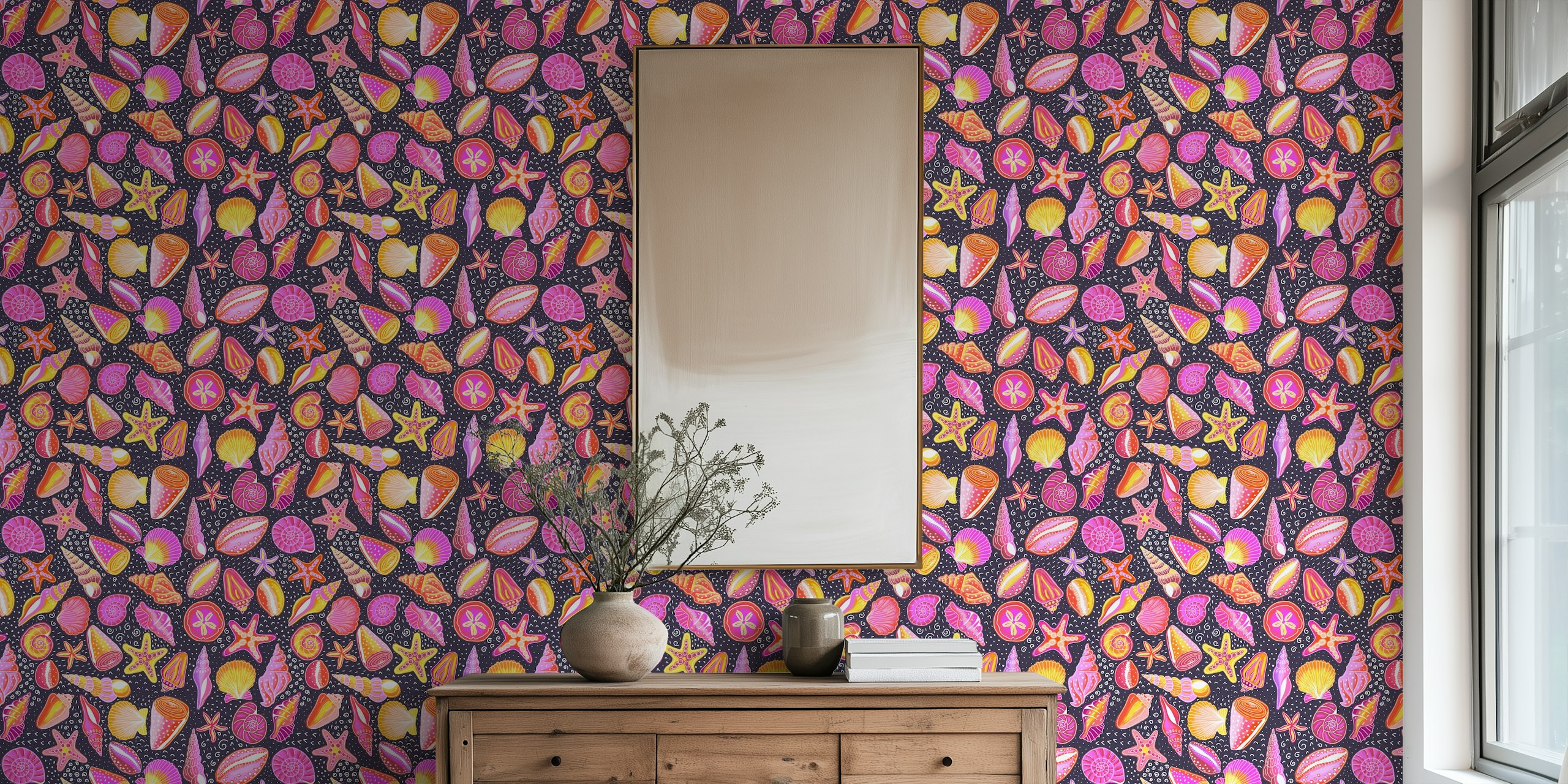 Warm Tone Scattered Seashells wallpaper design