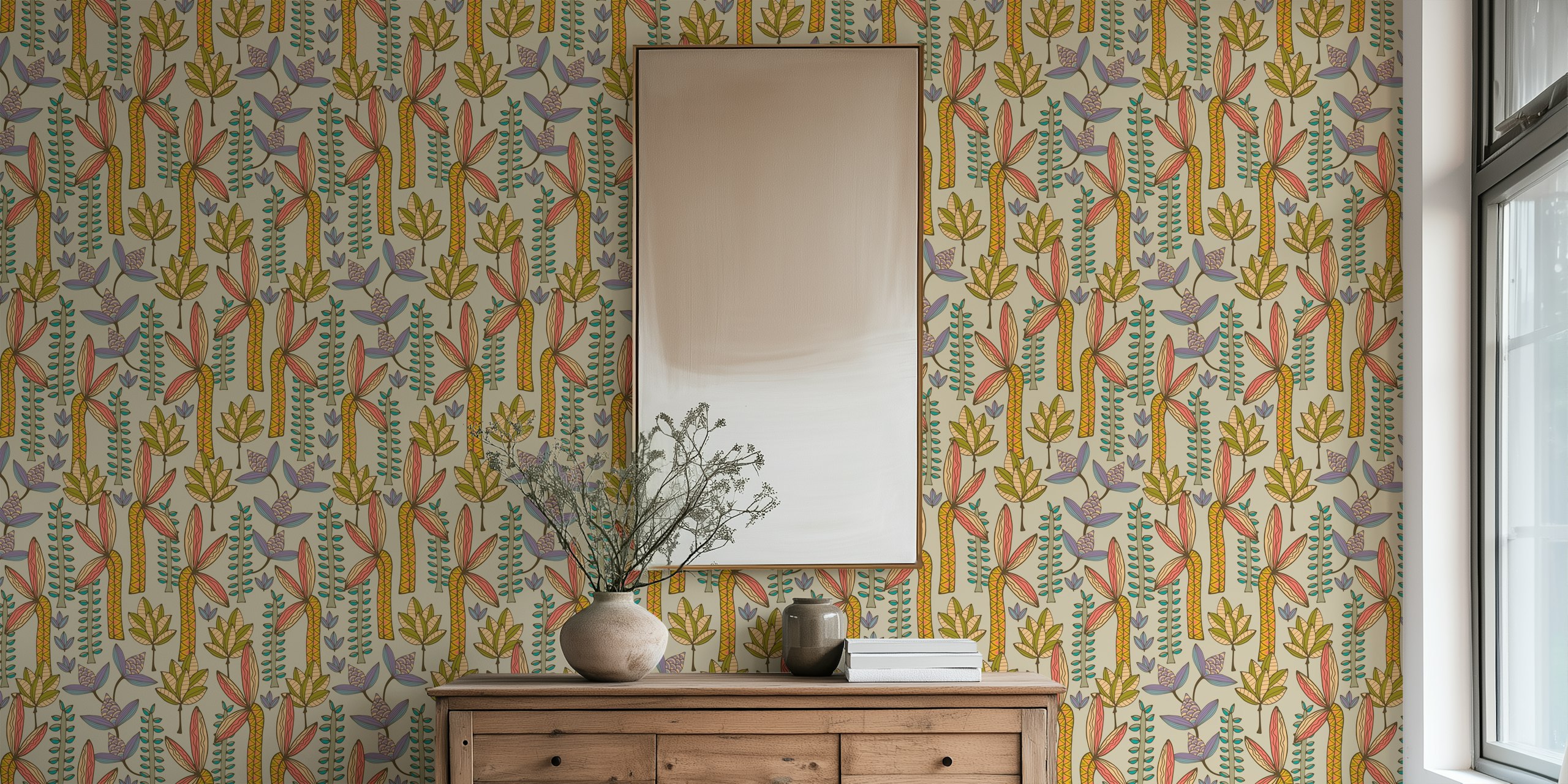 Bohemian Garden floral wallpaper in a room