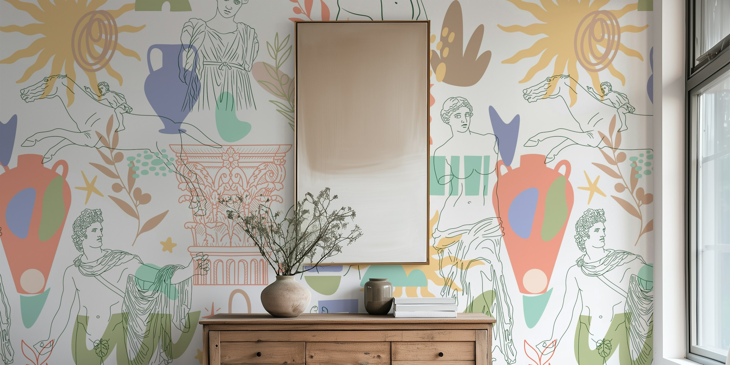 Bohemian Greek Deco 2 wallpaper in a room