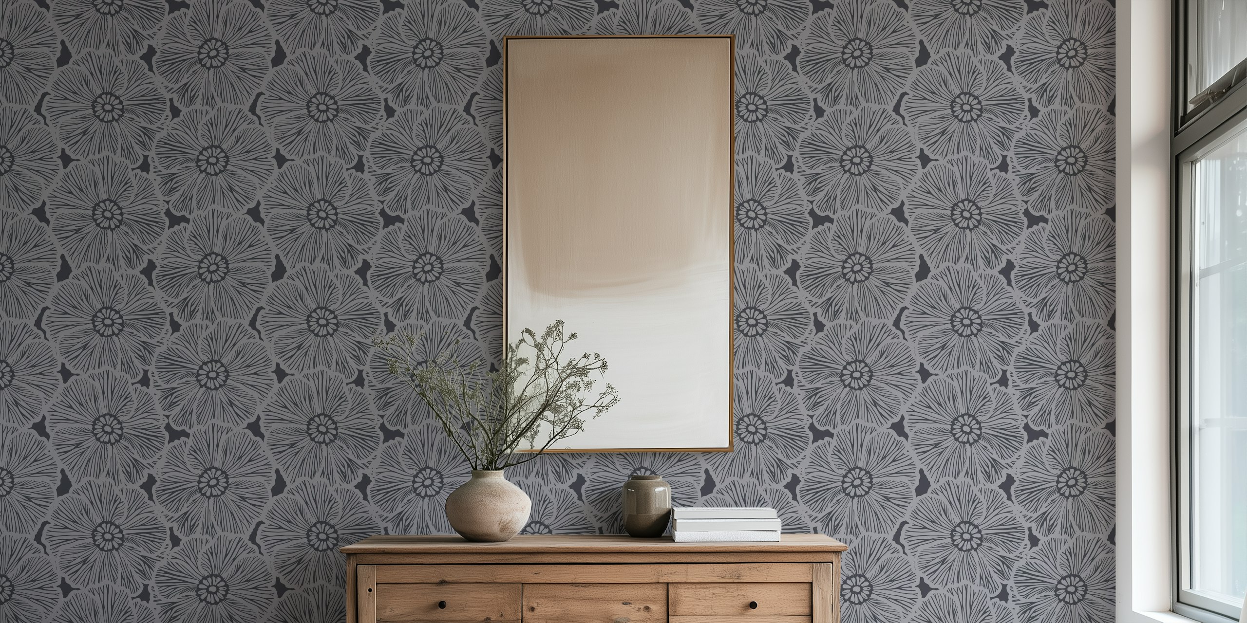 Zebra Flower Black 1 wallpaper in a room