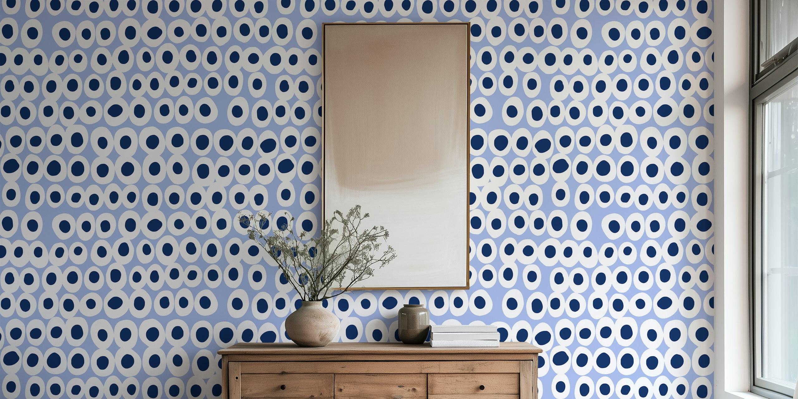 Bold dots blue wallpaper in a room