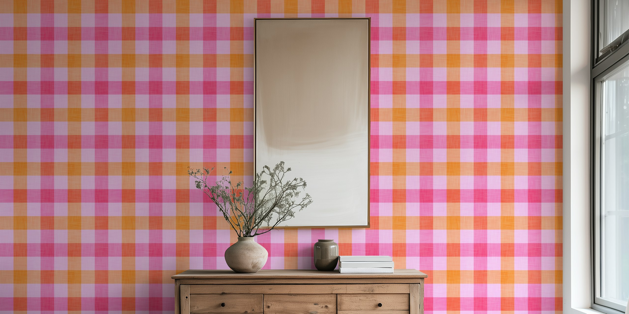 Pink checkerboard pattern wallpaper with vibrant colors
