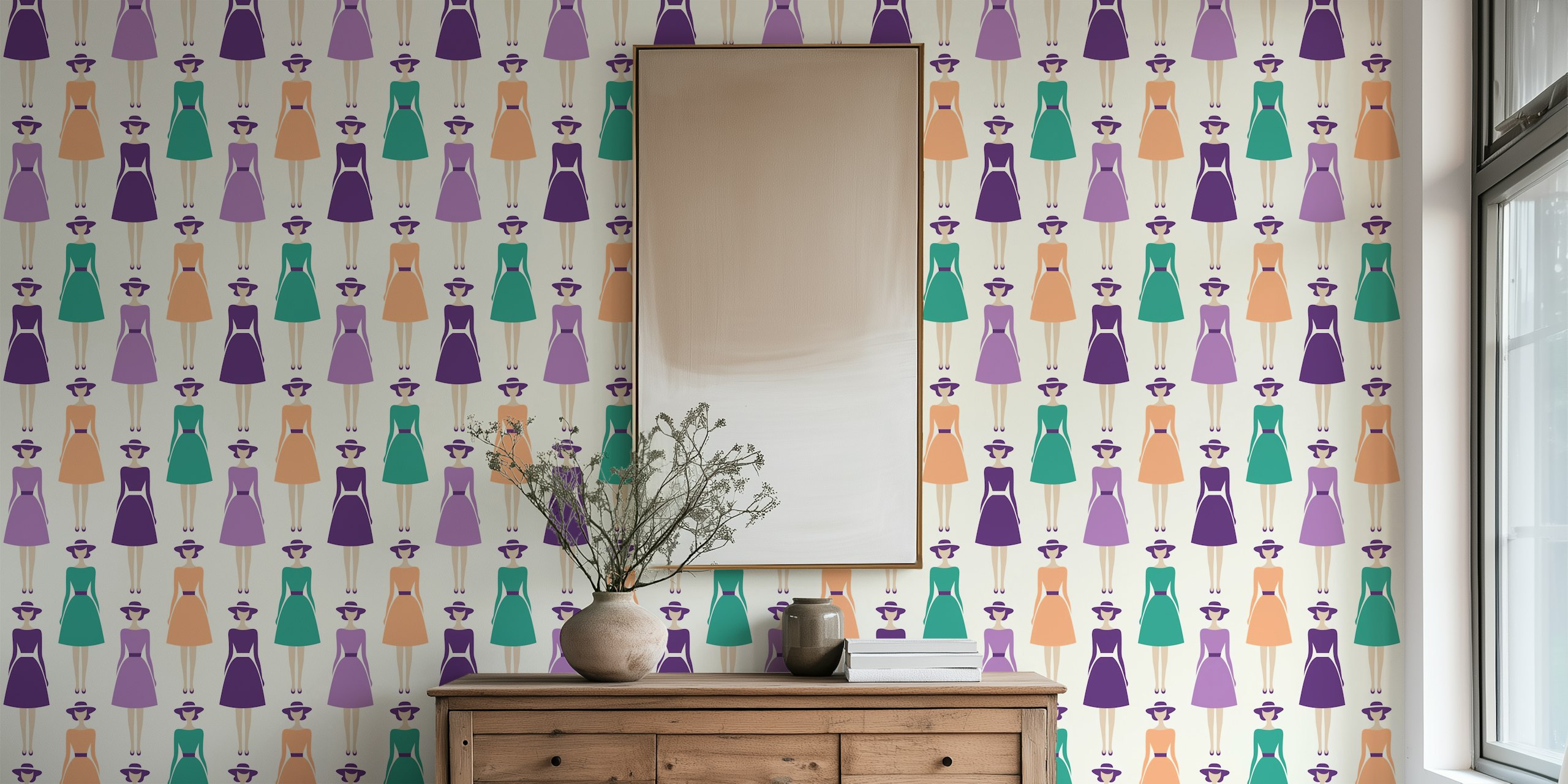 Chic retro fashion wallpaper featuring elegant ladies