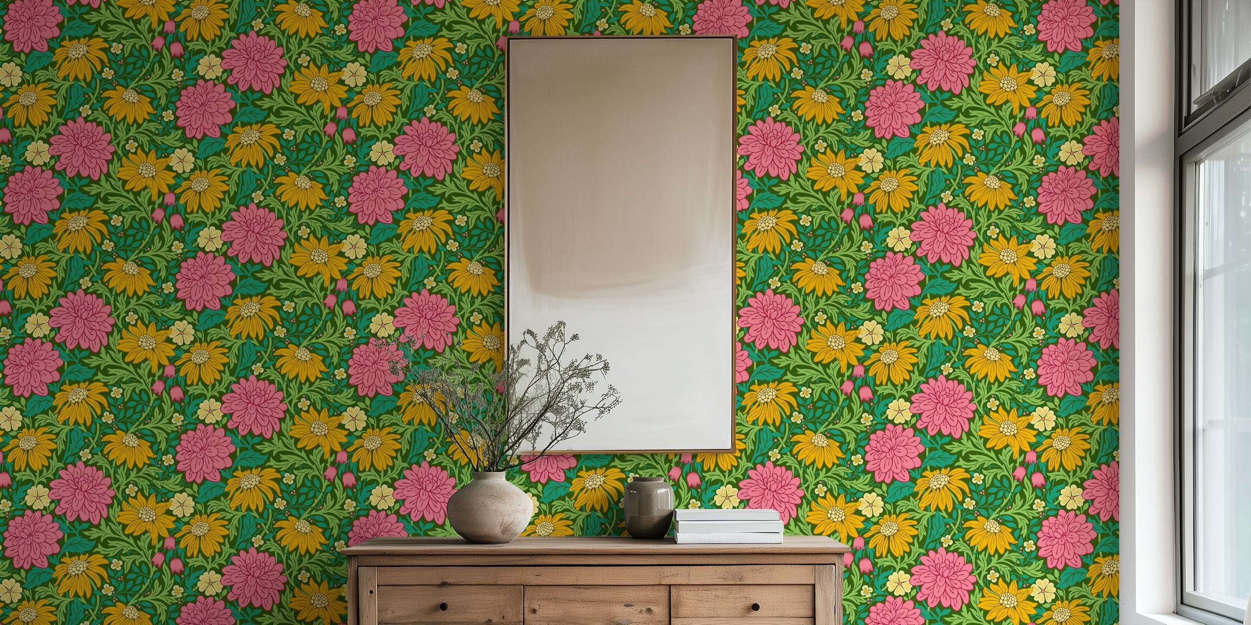 Design de papier peint floral coloré dans une pièce