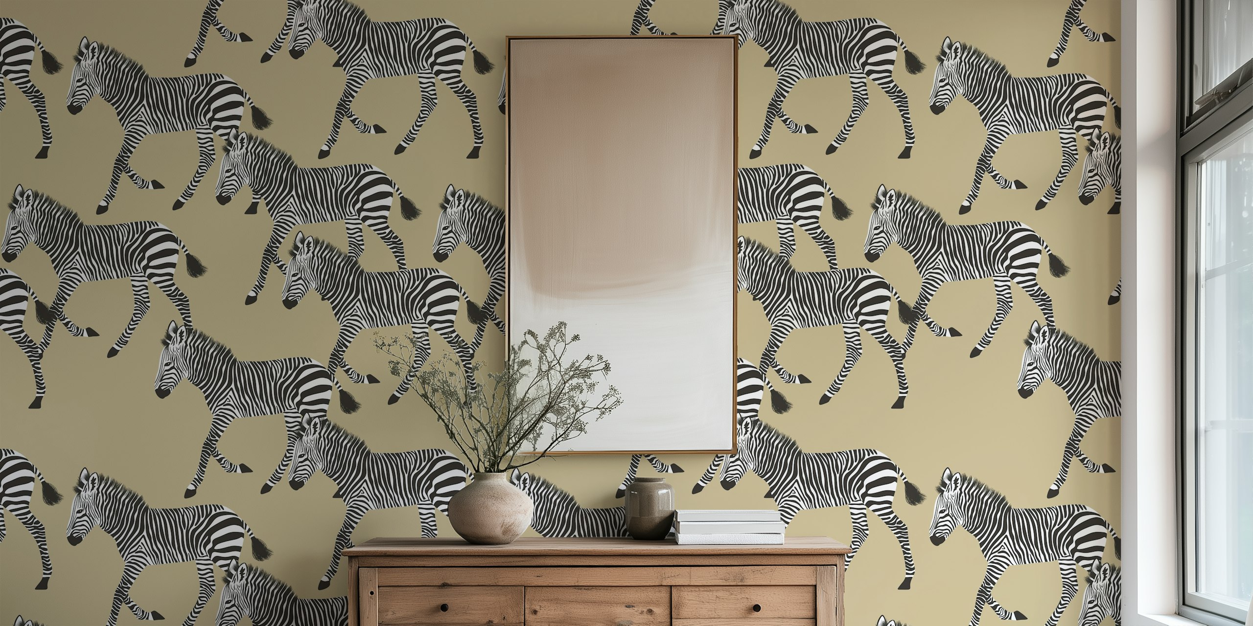 Carta da parati Zebra Walk 6 beige in una stanza