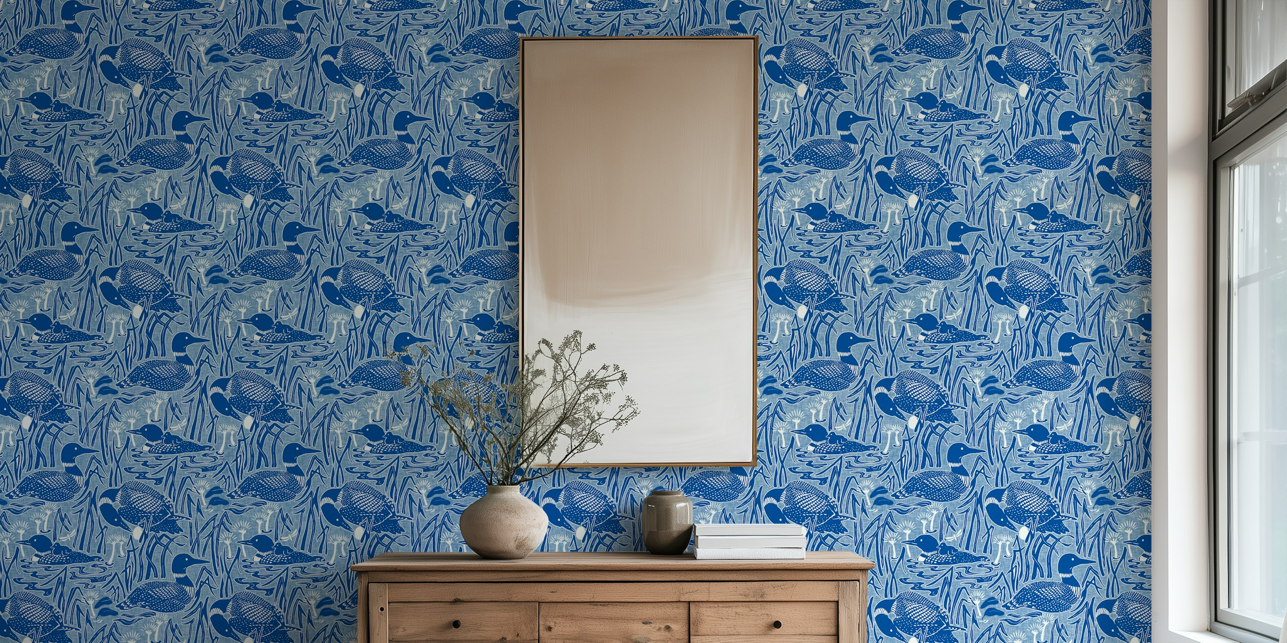 Blue loon lakeside wallpaper design