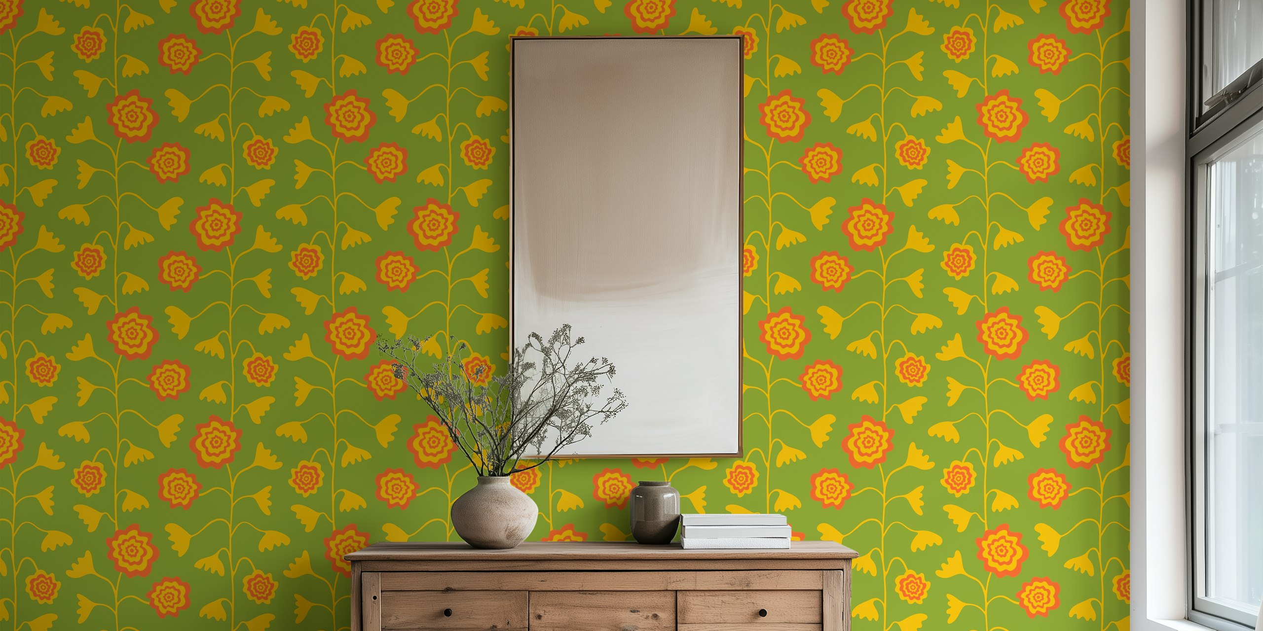 Nectar Abstract Retro Floral Wallpaper in room
