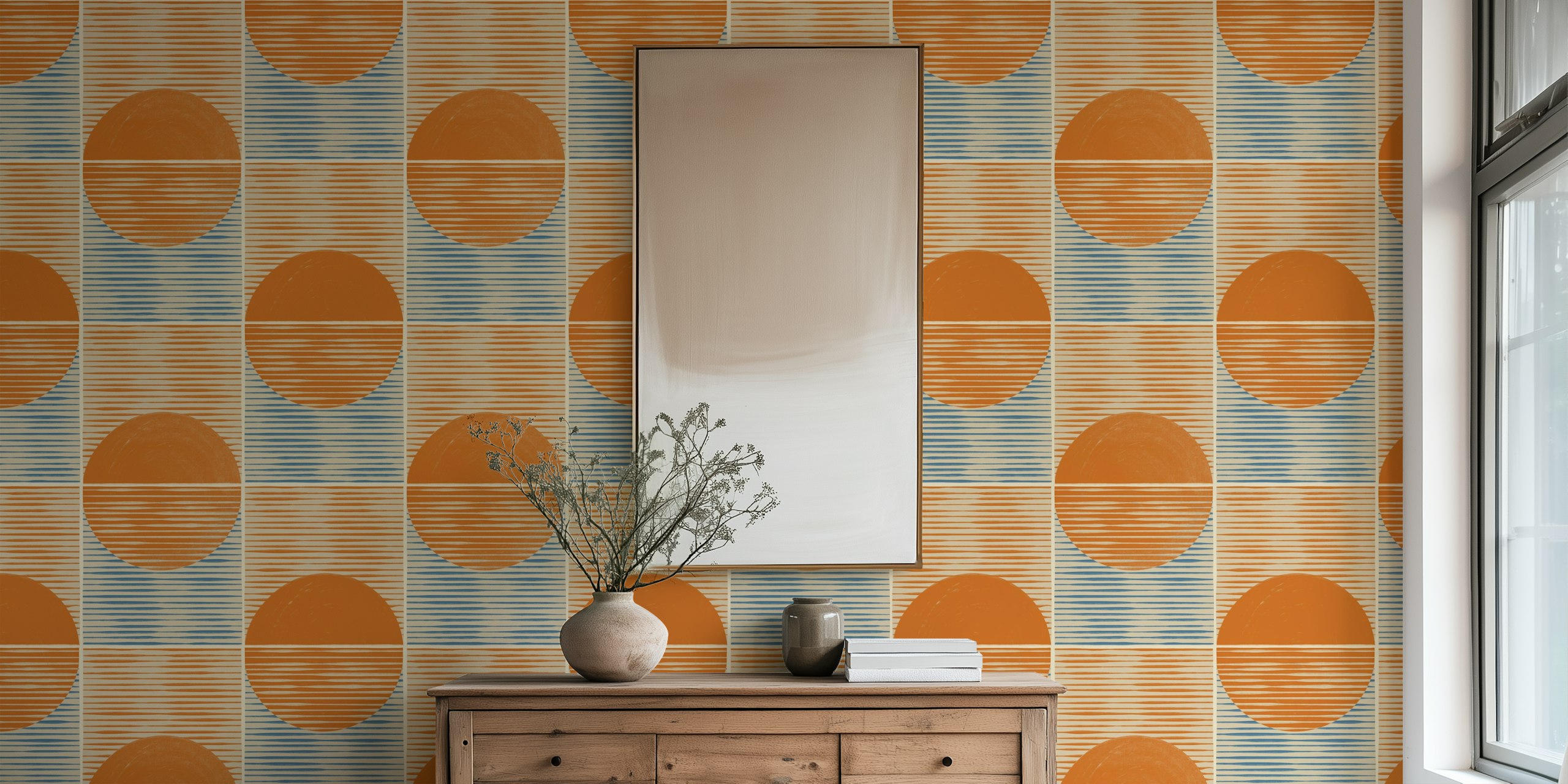 Carta da parati Boho Mid Century Modern in una stanza