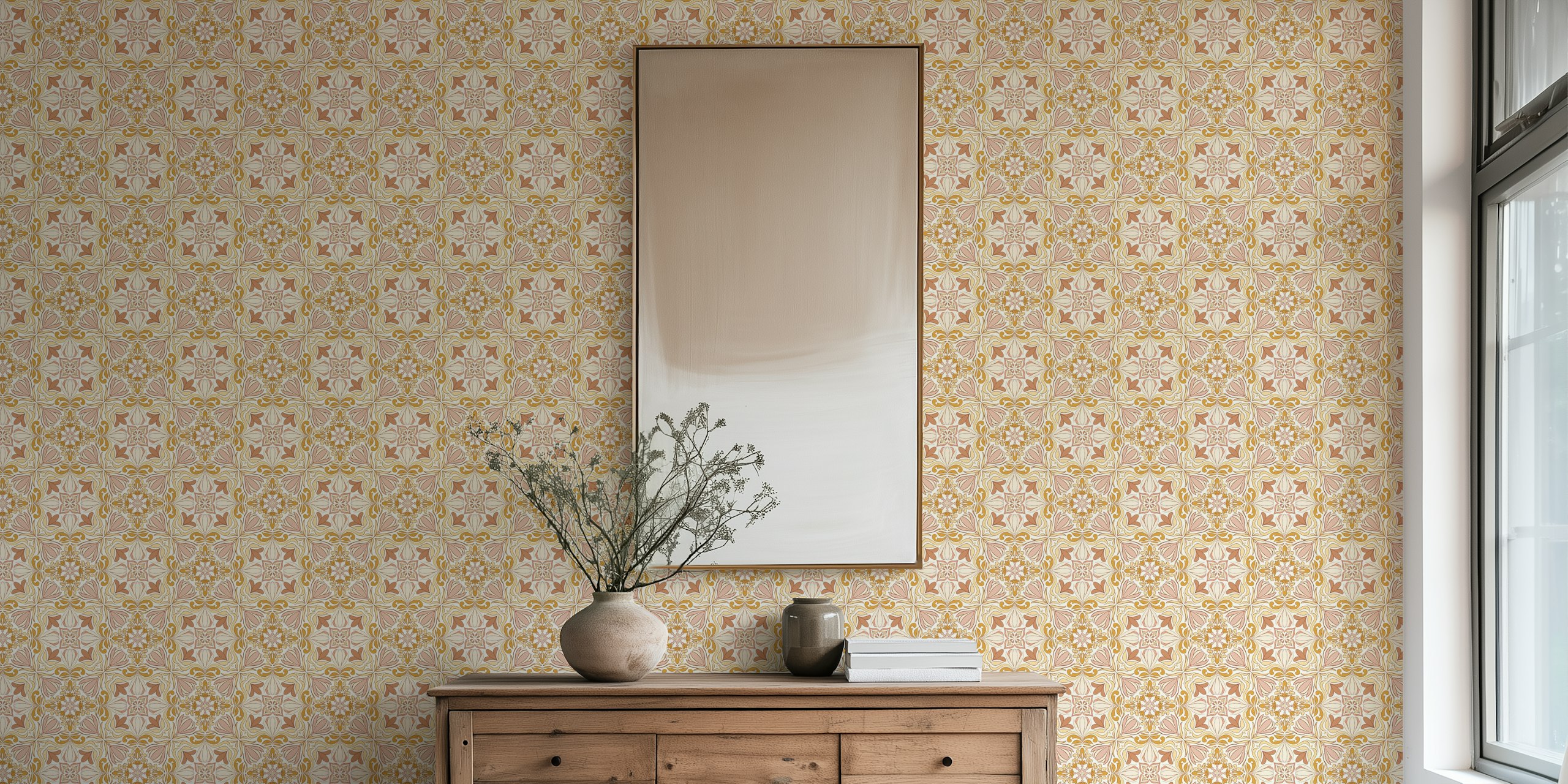 Block Print Floral Tile in warm yellow na zdech