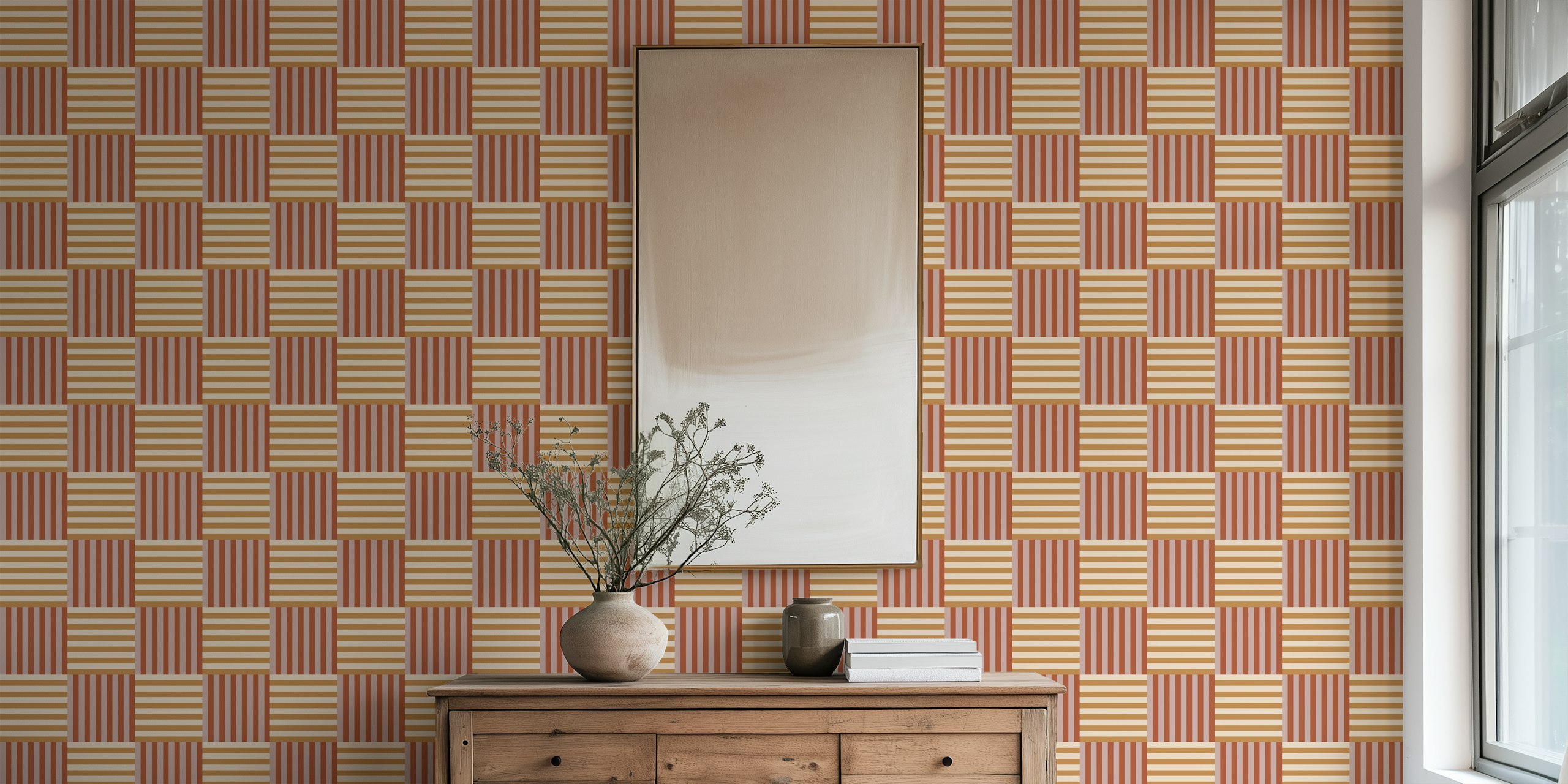 Earthy stripes blend wallpaper in a room
