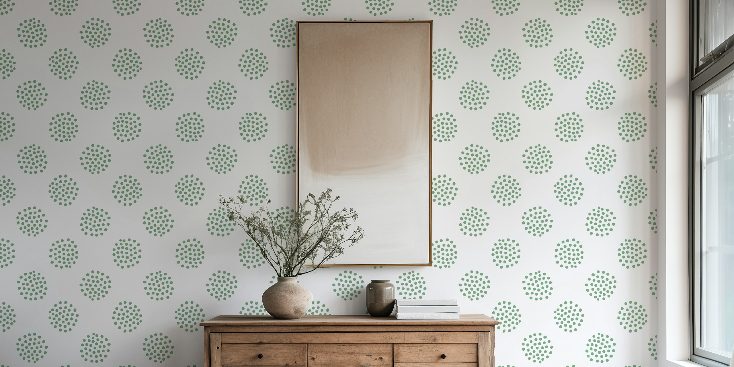 Dotty Dots green tapet i et rom