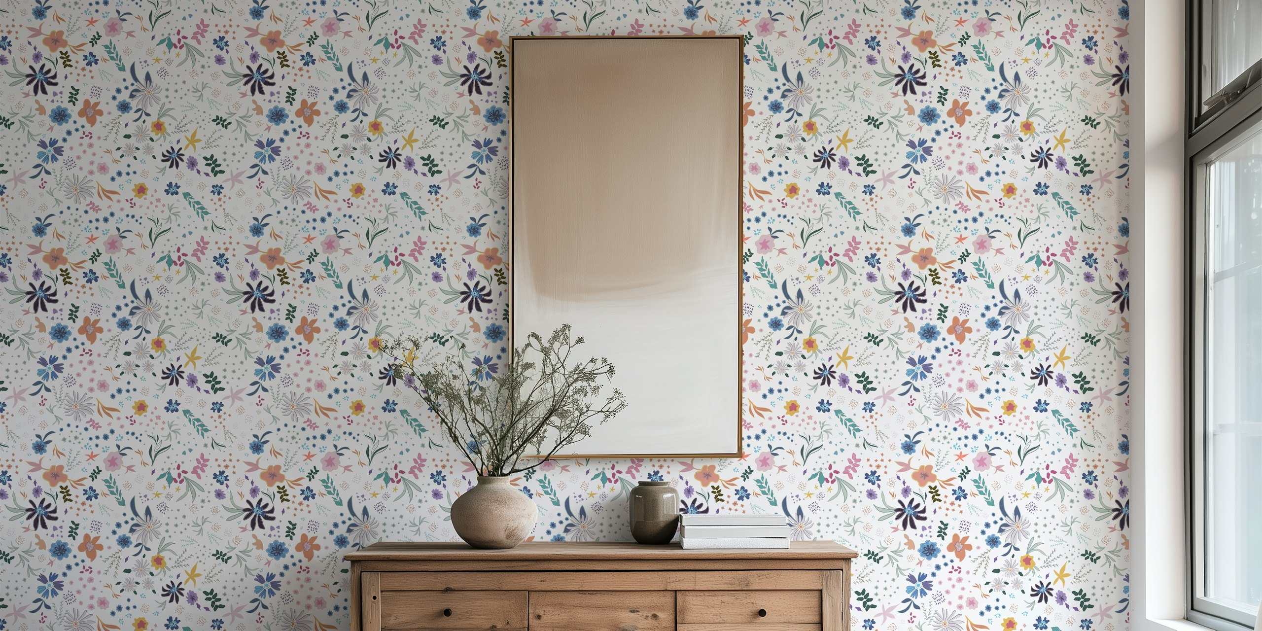 Colorful floral patterns on a white background wallpaper