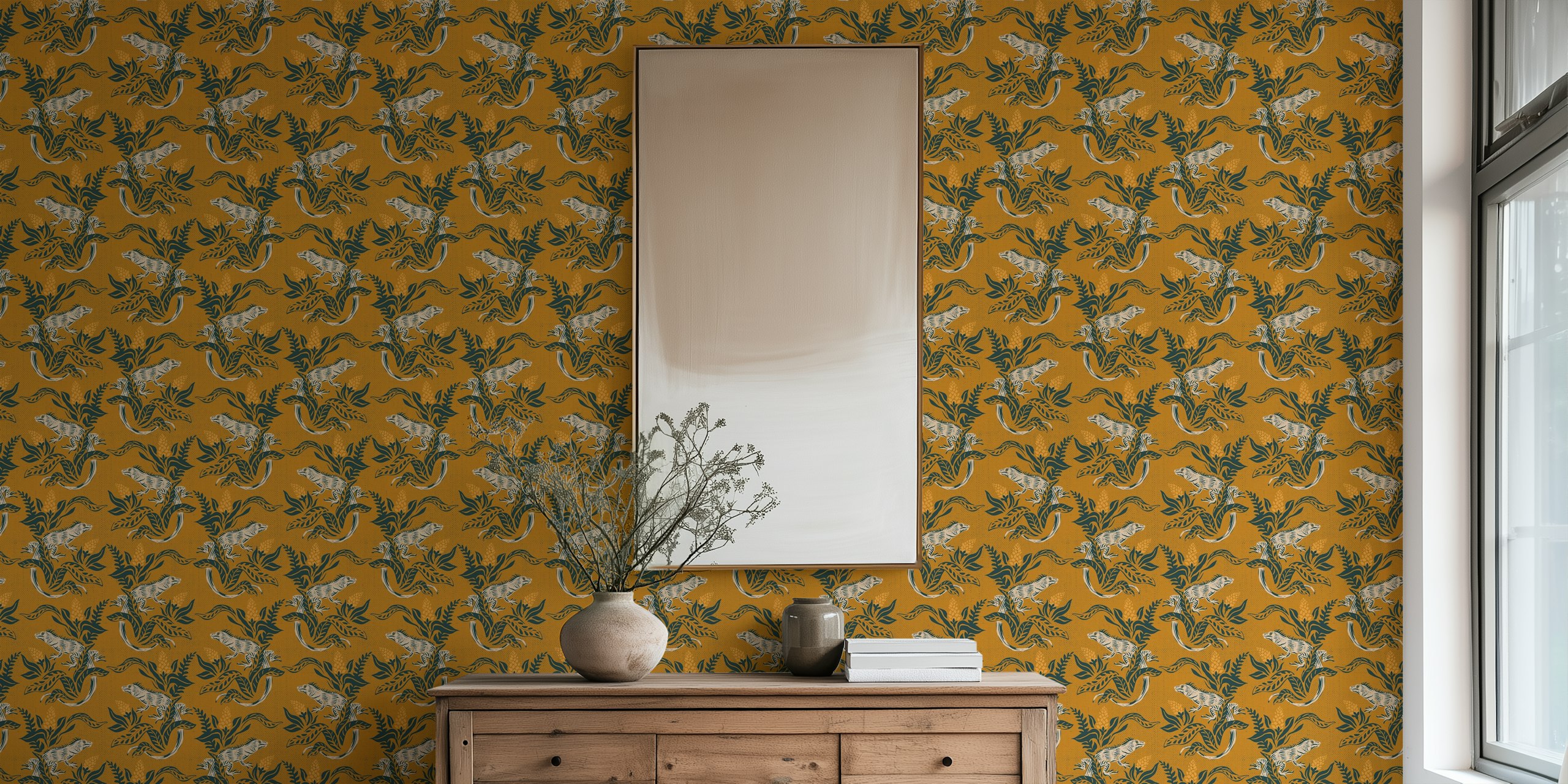 Iguana Oasis wallpaper in a room setting