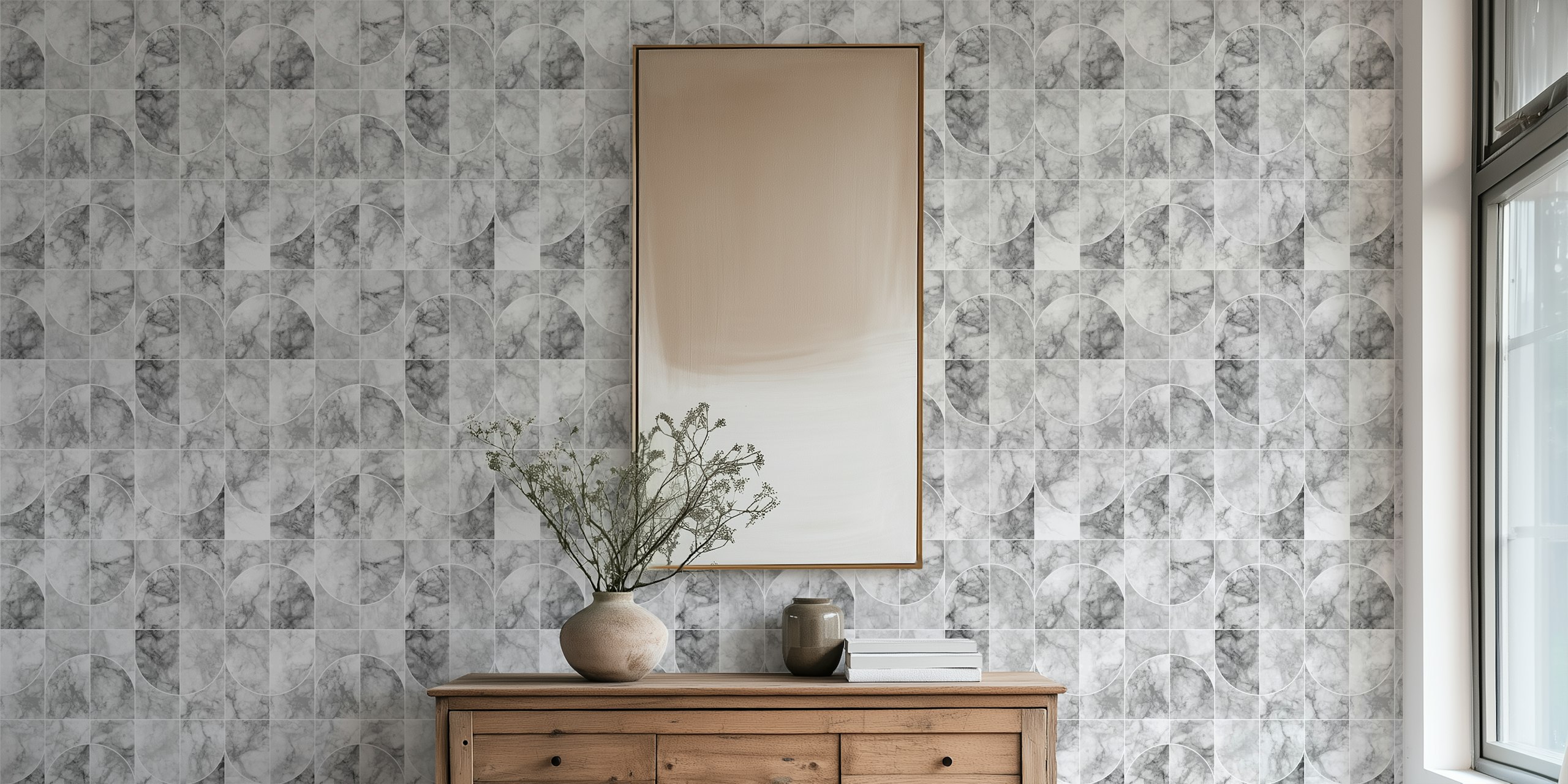 Geometric grey marble pattern wallpaper