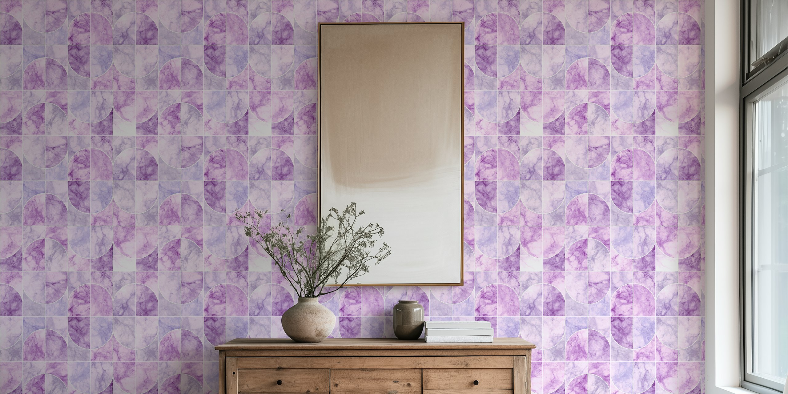 Marbled Geo Tiles Purplish tapet i et rum