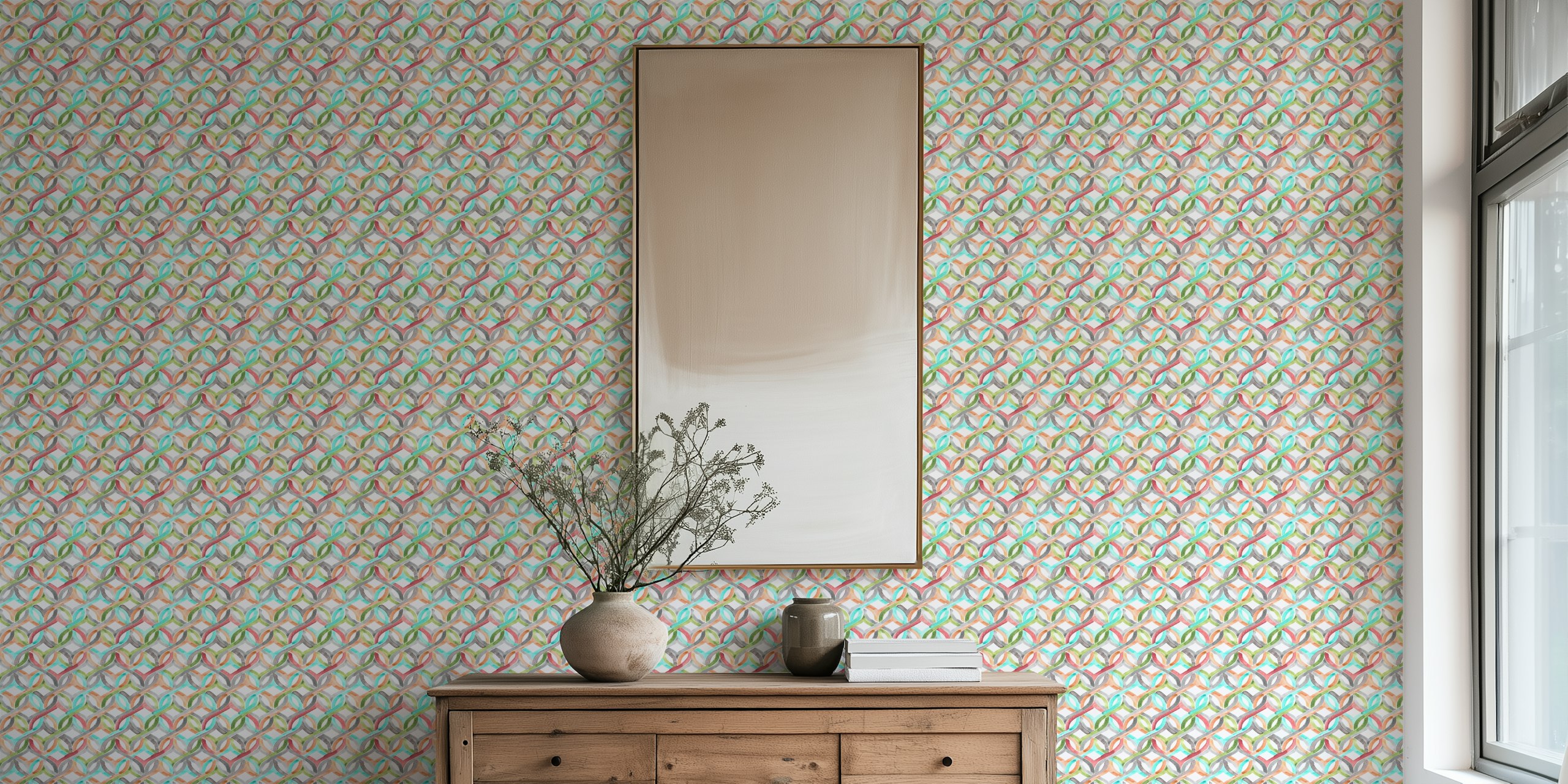Colorful geometric pattern with loops and chains wallpaper