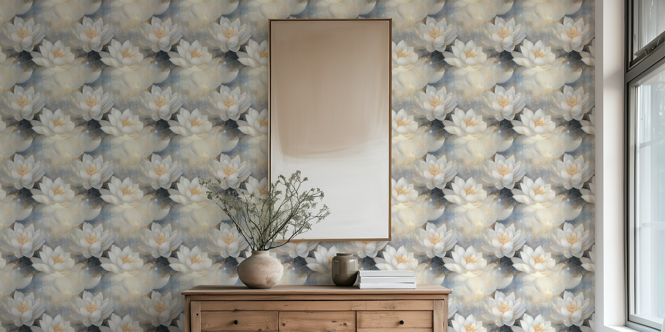 Papel tapiz Serene Lotus Bloom en una habitación