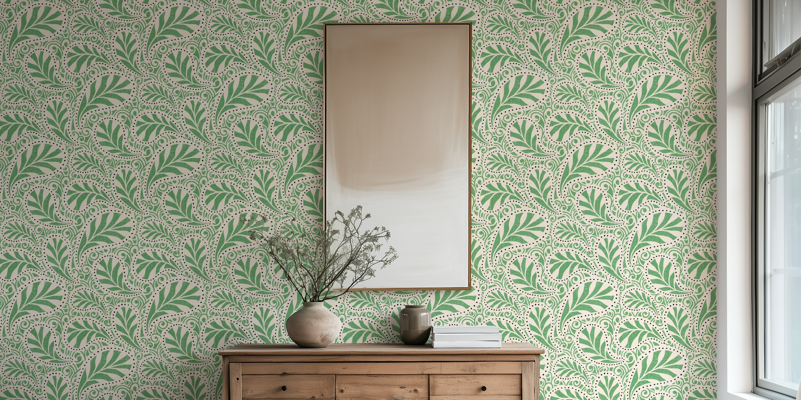Papel pintado con patrón Calanthia en una habitación