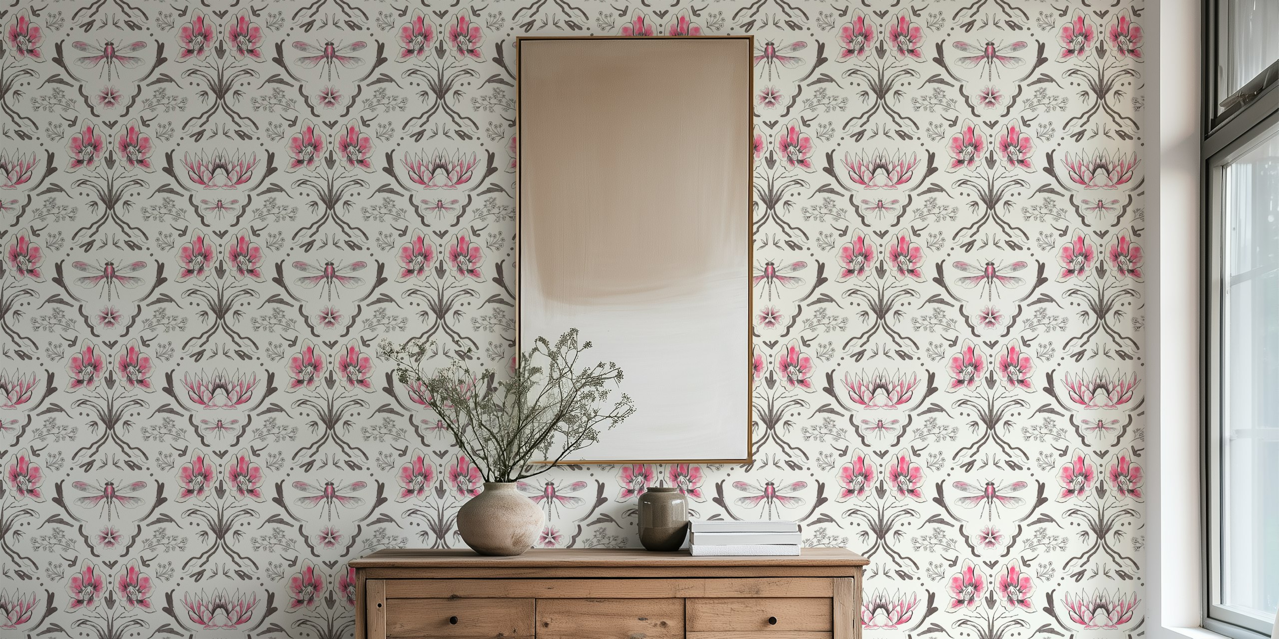 Bohemian Garden Warm Colors wallpaper in a room
